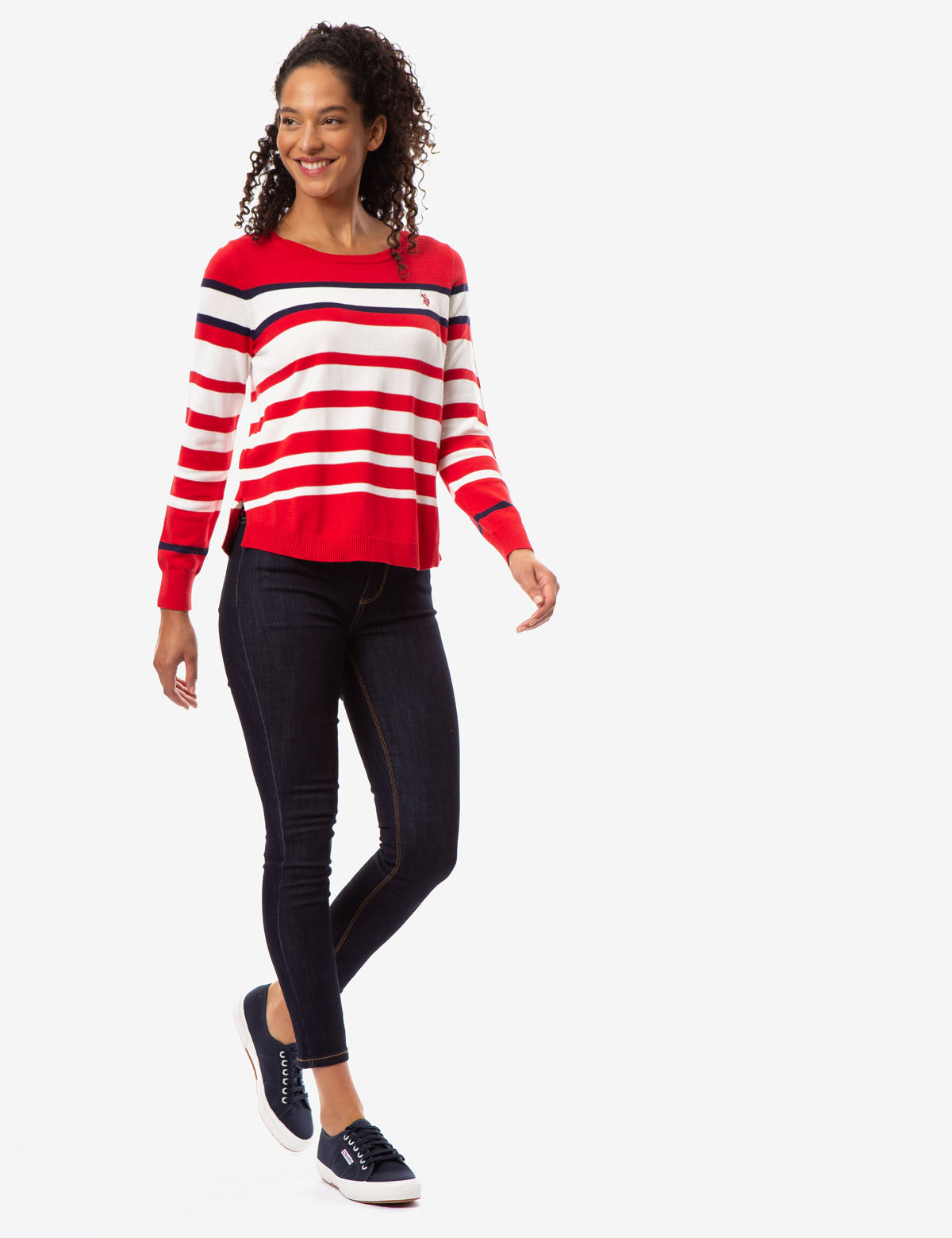 Colorblock Striped Knit Sweater with Ribbed Neckline