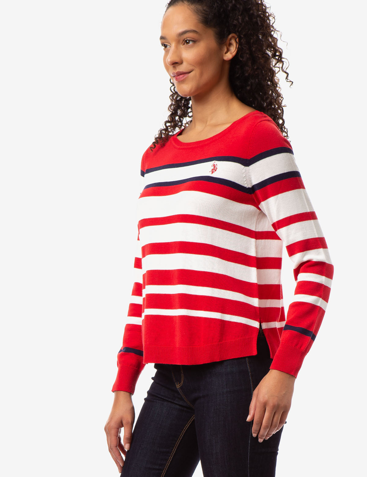 Colorblock Striped Knit Sweater with Ribbed Neckline