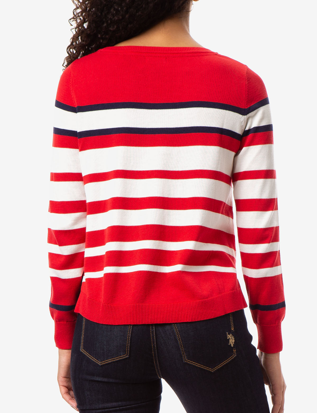 Colorblock Striped Knit Sweater with Ribbed Neckline
