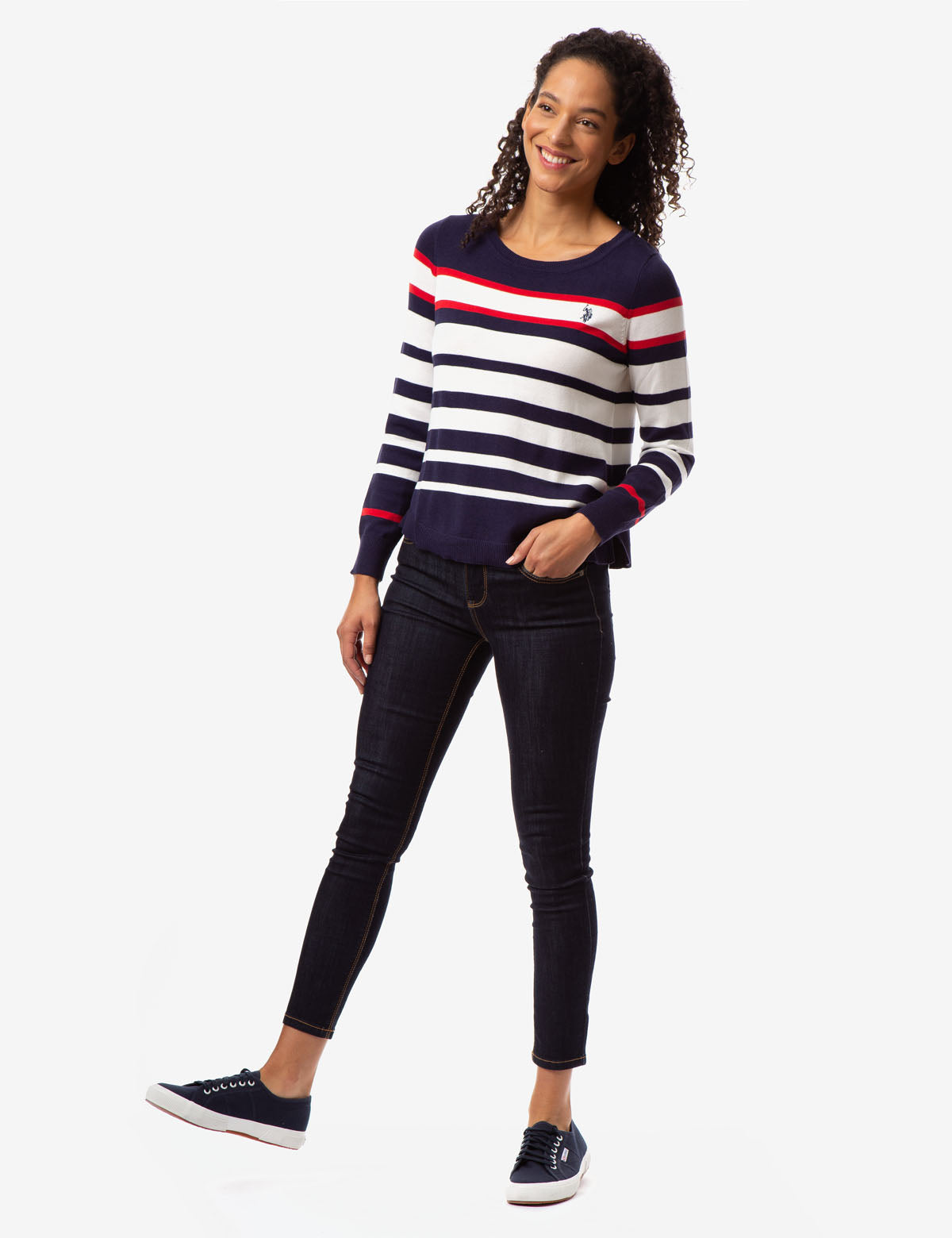 Colorblock Striped Knit Sweater with Ribbed Neckline