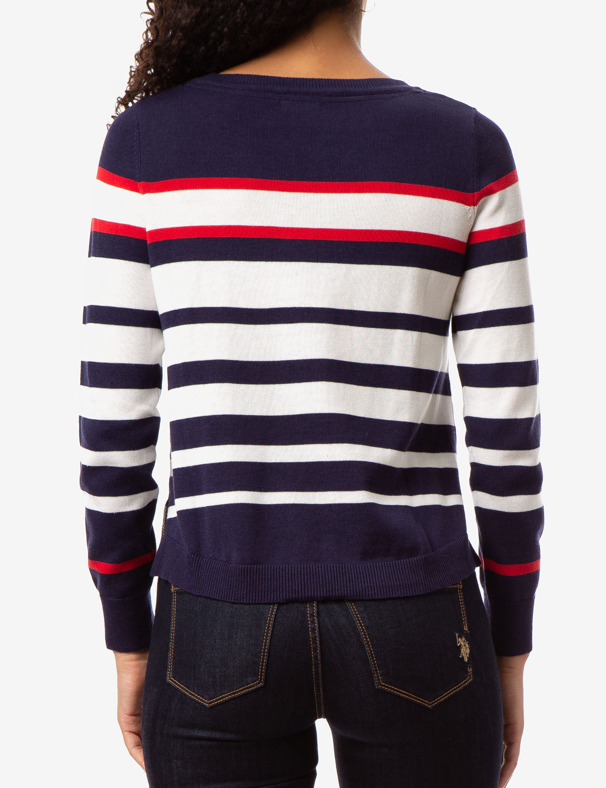Colorblock Striped Knit Sweater with Ribbed Neckline