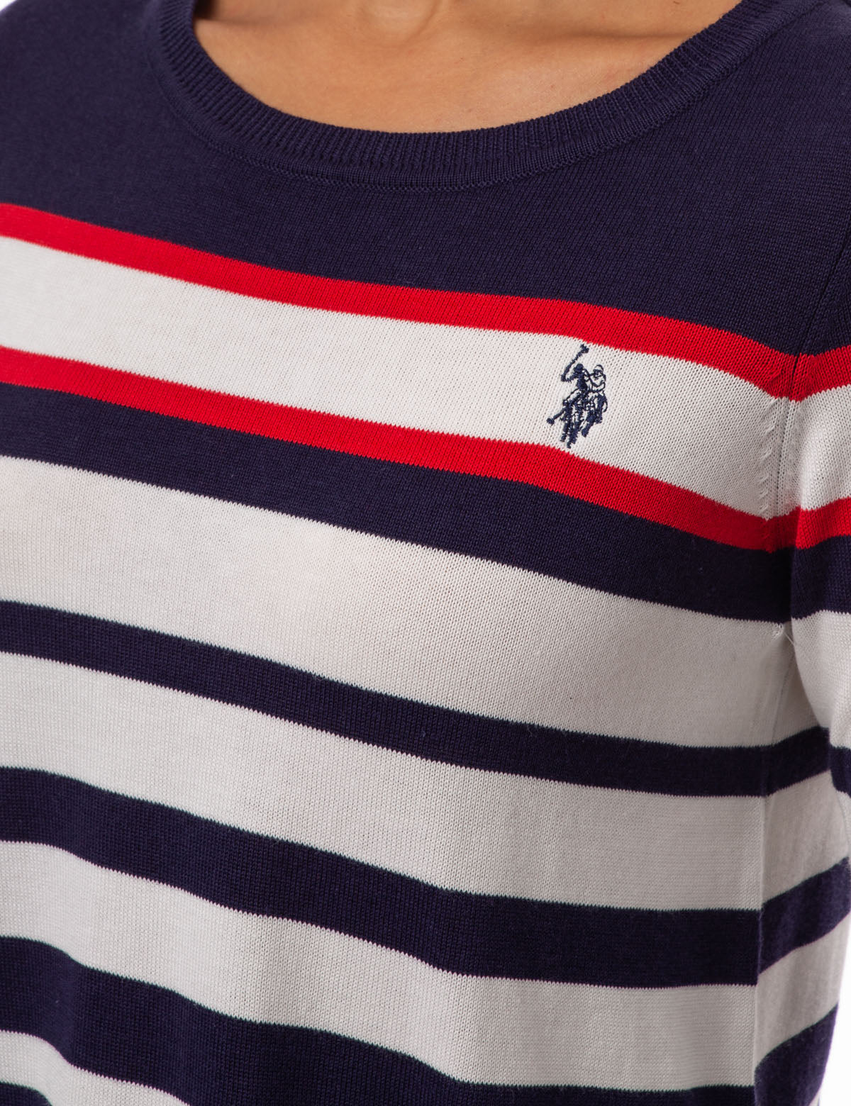Colorblock Striped Knit Sweater with Ribbed Neckline