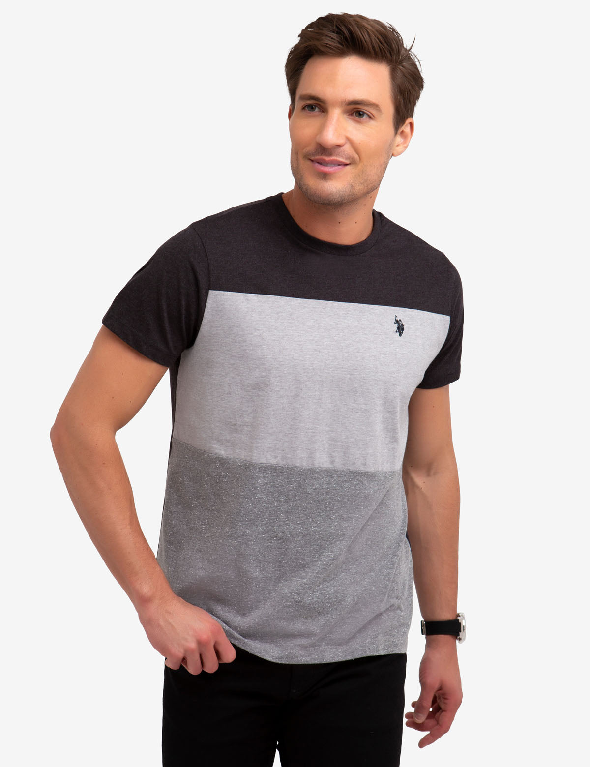 Colorblock Cotton Blend T-Shirt with Embroidered Logo