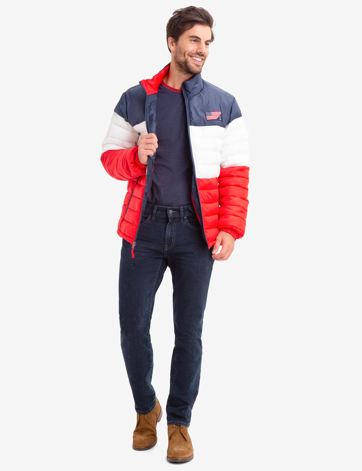 USPA Colorblock Puffer Jacket with American Flag Patch