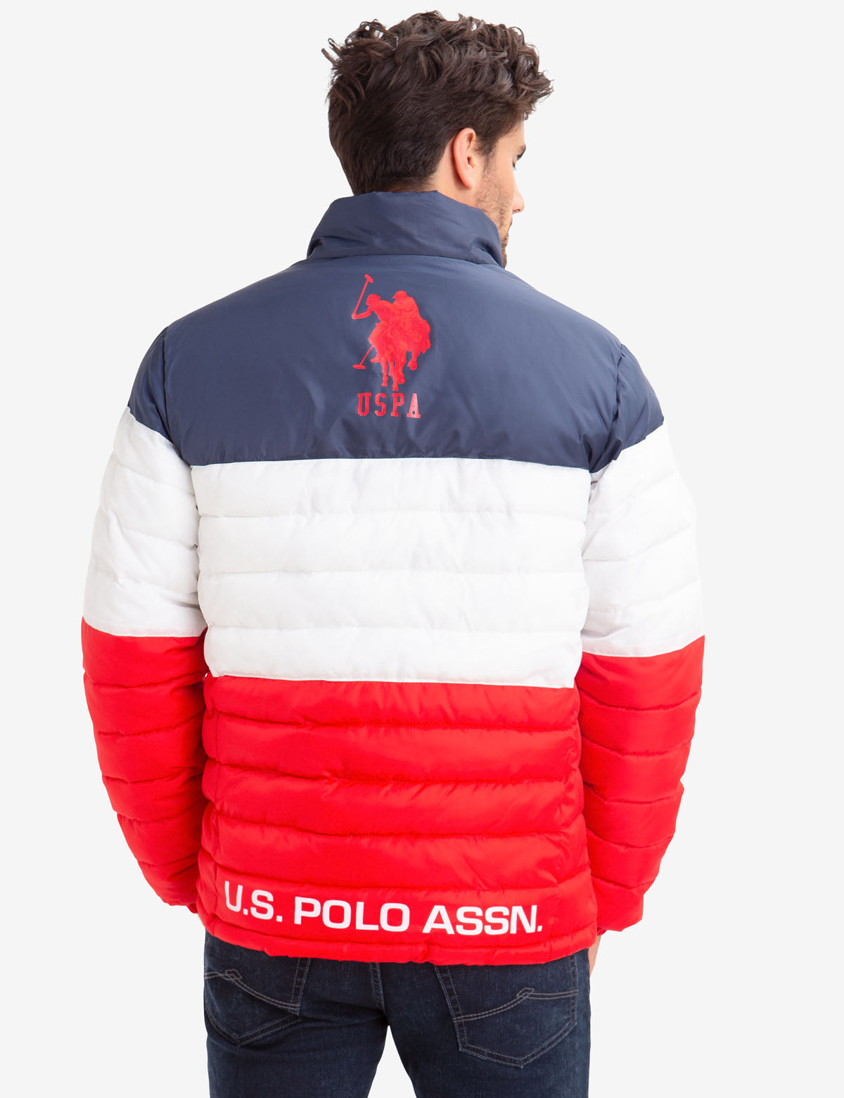 USPA Colorblock Puffer Jacket with American Flag Patch