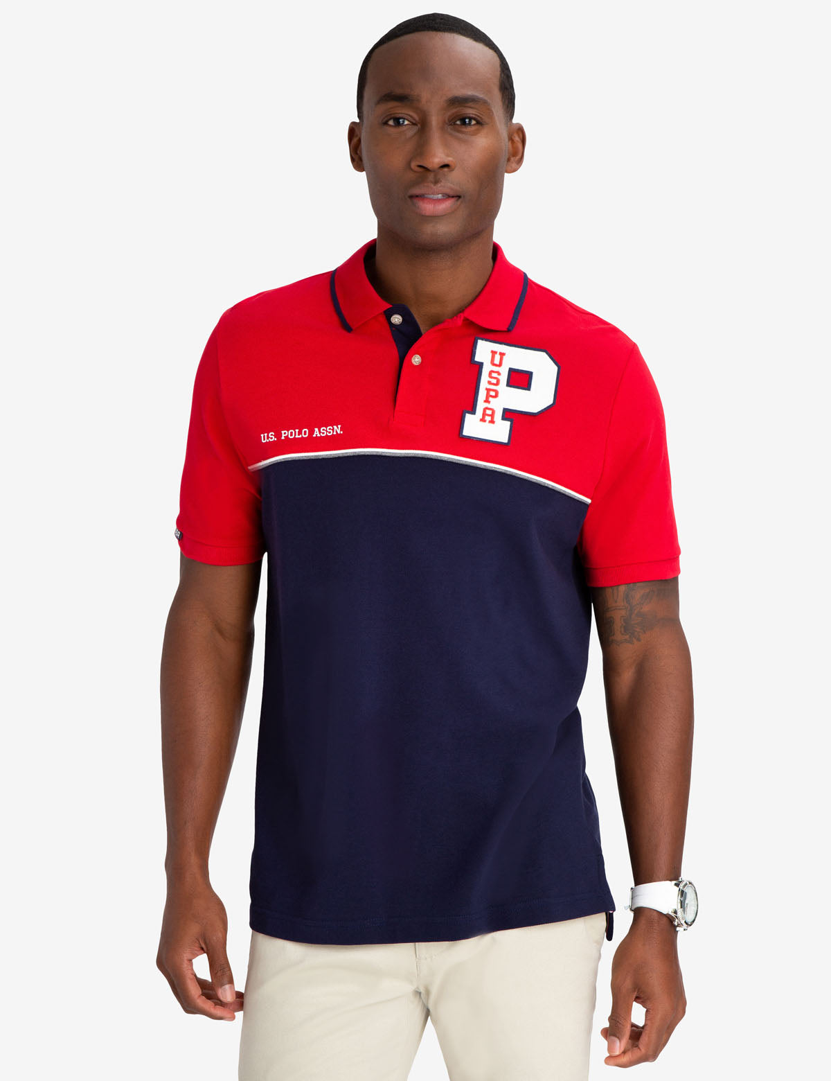 USPA Colorblock Polo Shirt - 100% Cotton Men's Top