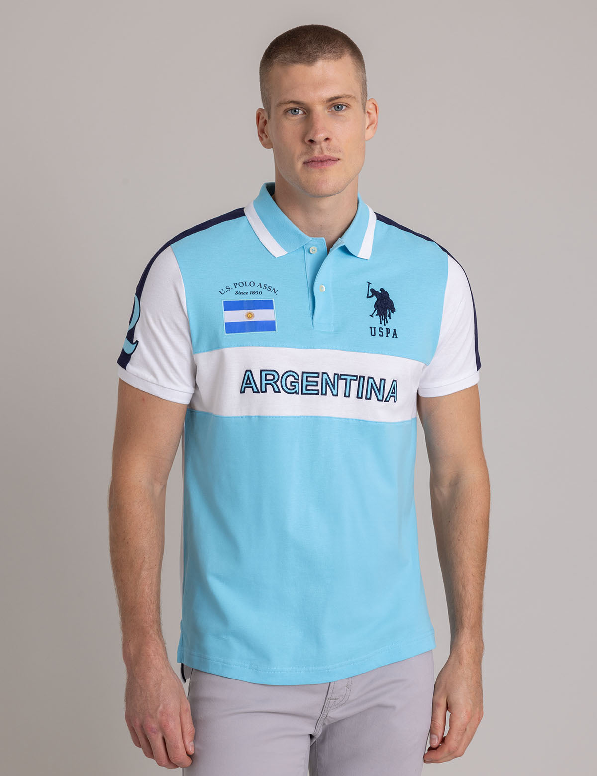 Argentina Color Block Pique Polo Shirt - Men's Casual Sportswear