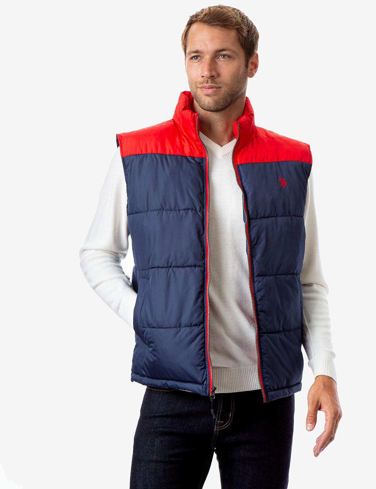 Men's Colorblock Zip-Up Vest with Side Pockets