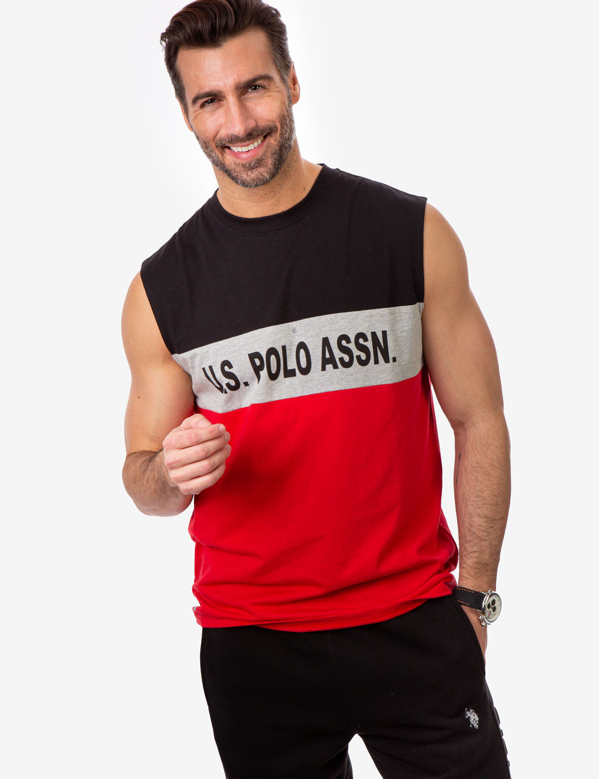 U.S. Polo Assn. Colorblock Wordmark Muscle Tank Top