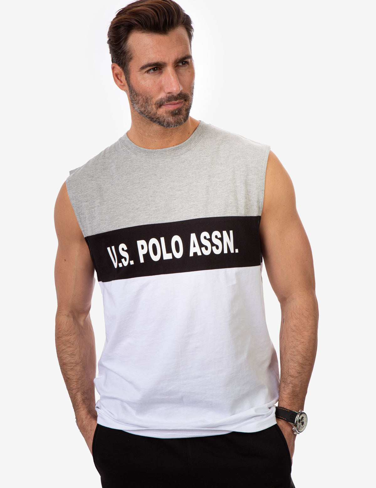 U.S. Polo Assn. Colorblock Wordmark Muscle Tank Top