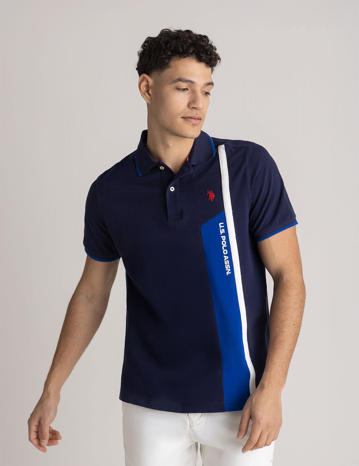 Men's Vertical Color Block Pique Polo Shirt