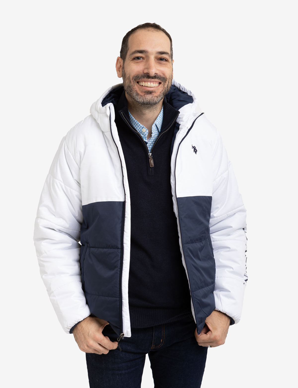 Colorblock Puffer Jacket with Wordmark Design