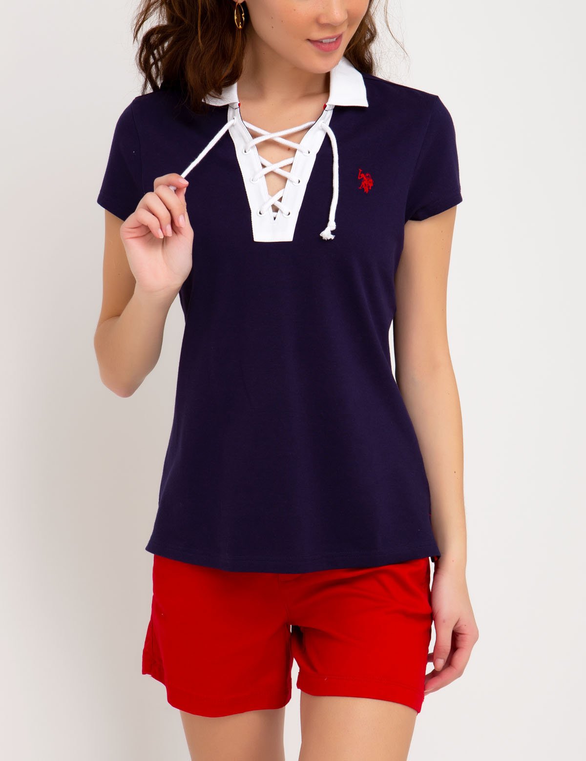 Contrast Lace-Up Polo Shirt for Men - Stylish Casual Wear