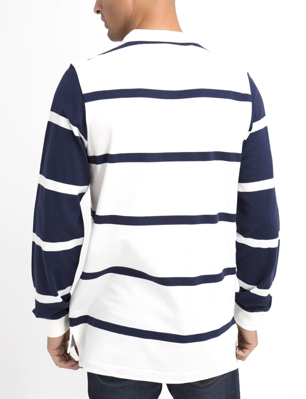 Men's Contrast Stripe Long Sleeve Polo Shirt - 100% Cotton Pique
