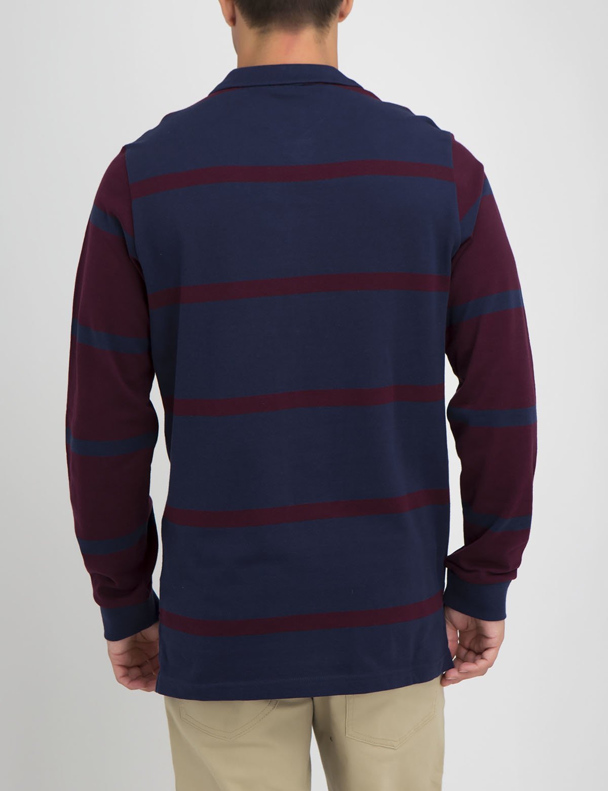 Men's Contrast Stripe Long Sleeve Polo Shirt - 100% Cotton Pique