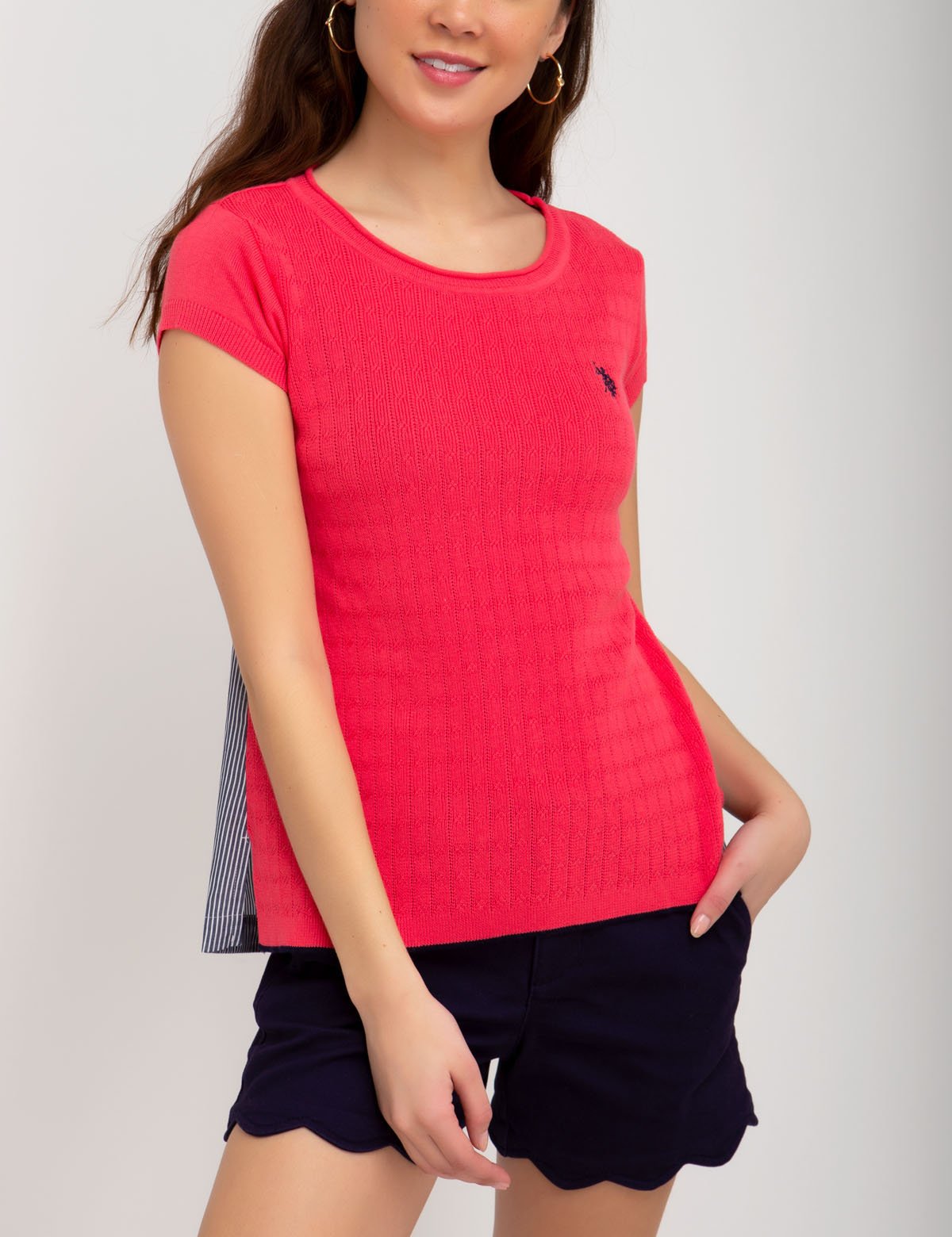 Contrast Knit Sweater with Cotton Back & Embroidered Logo