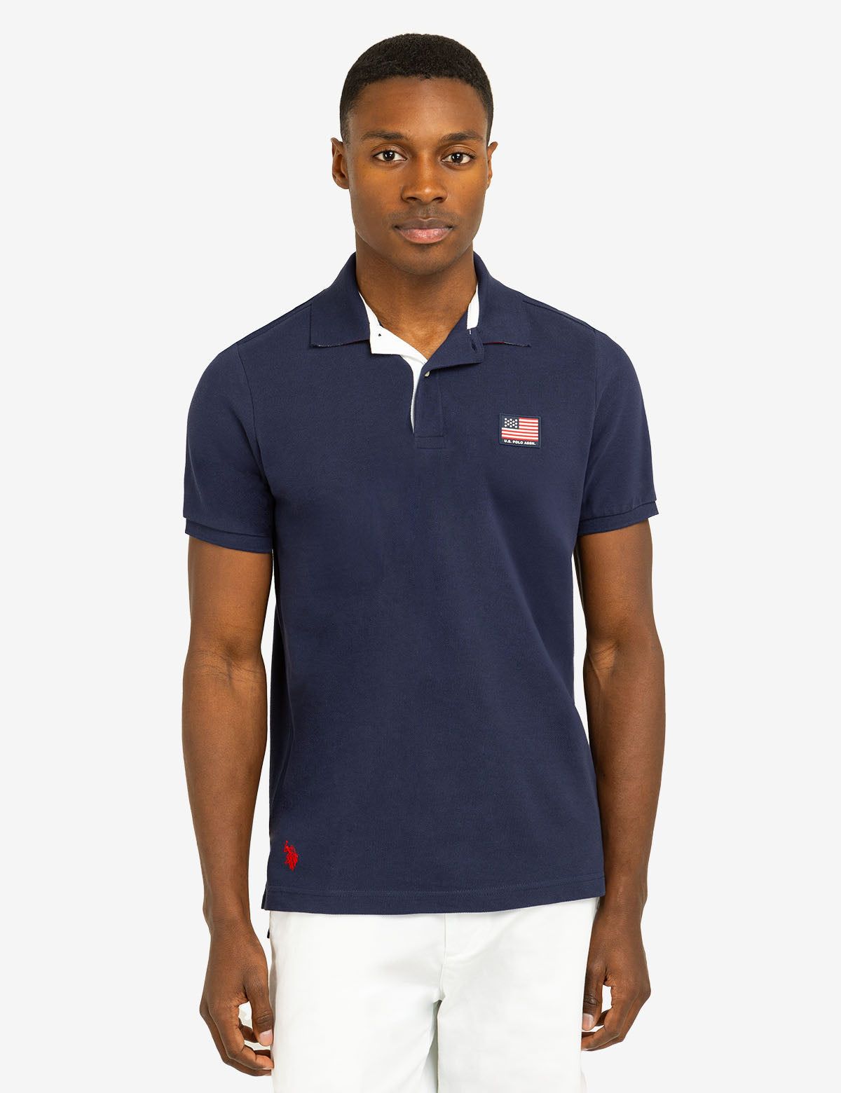 Flag Pique Polo Shirt with Under Collar Detail - Men's Casual Top