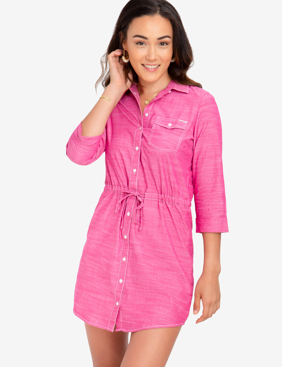 U.S. Polo Assn. Cotton Button-Front Tie-Waist Dress