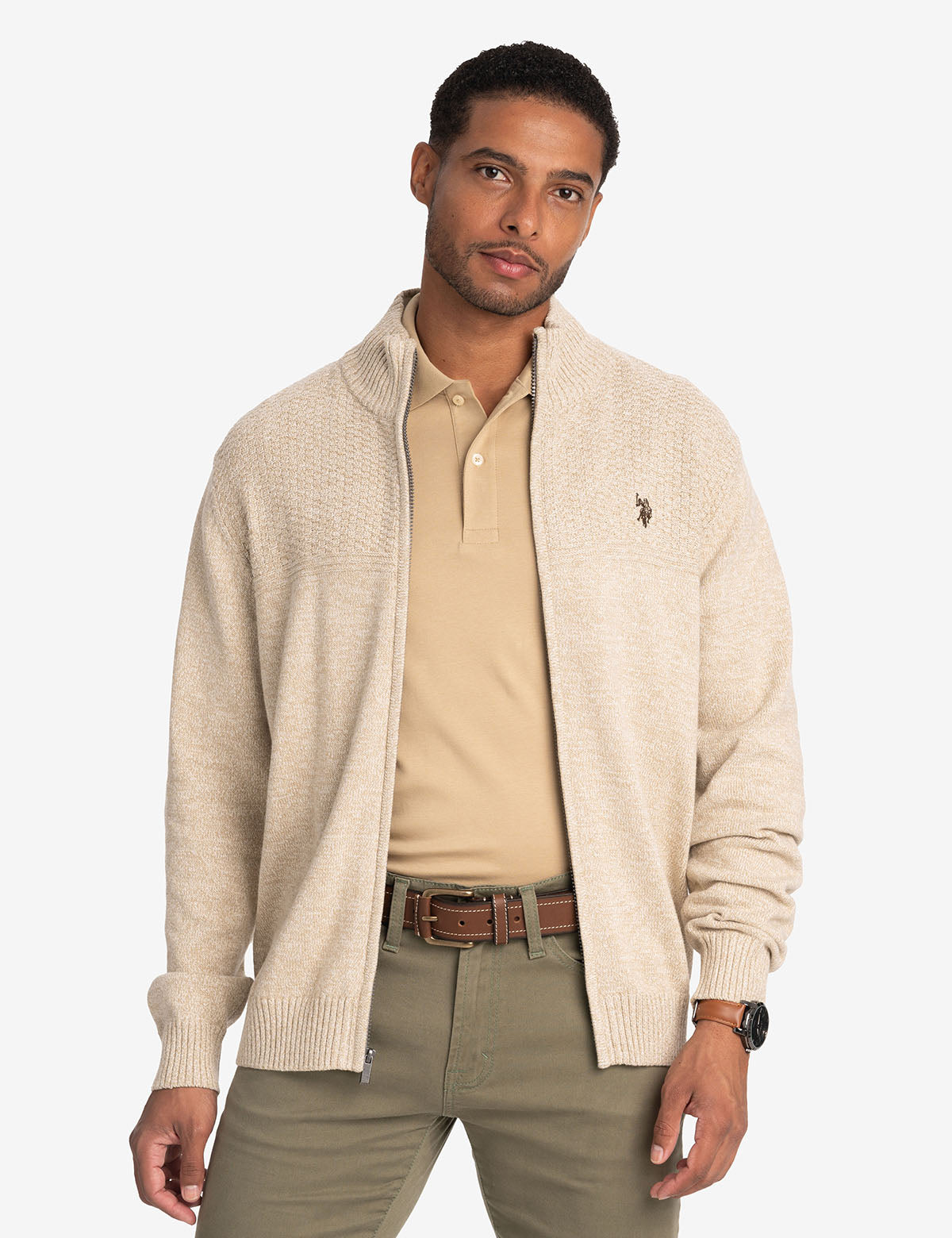 Cotton Marl Zip-Up Sweater | Casual Full-Zip Pullover