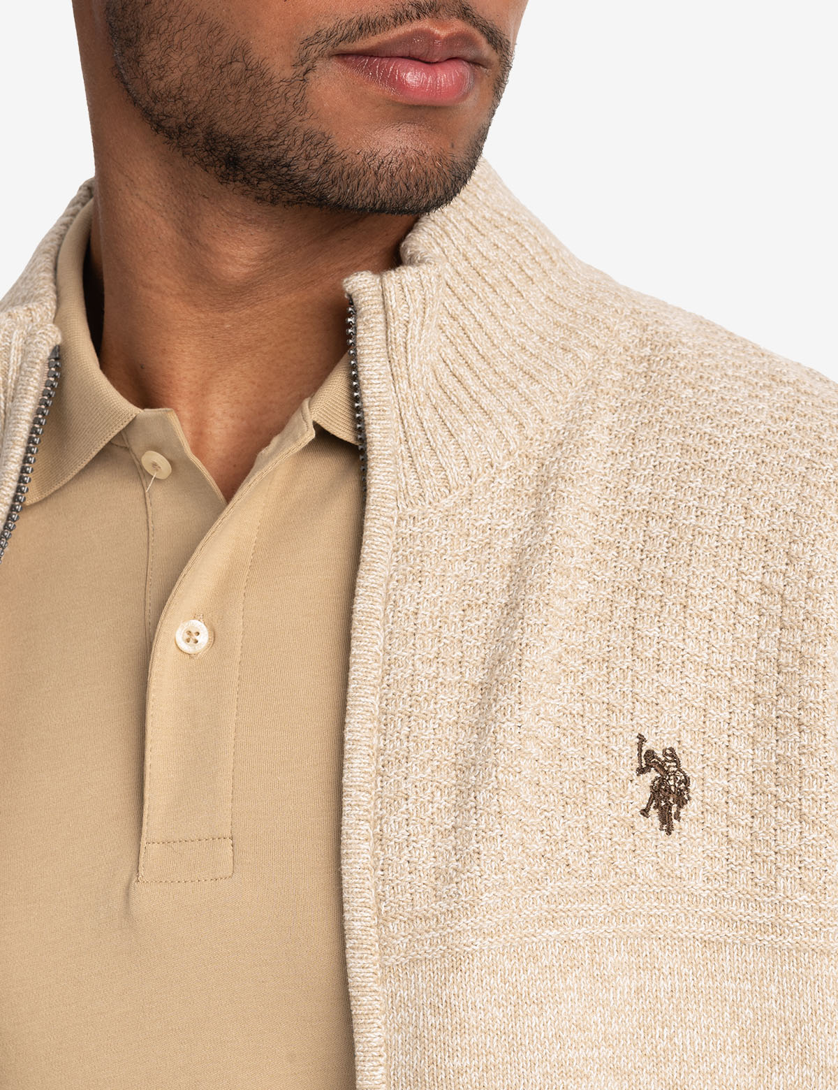 Cotton Marl Zip-Up Sweater | Casual Full-Zip Pullover