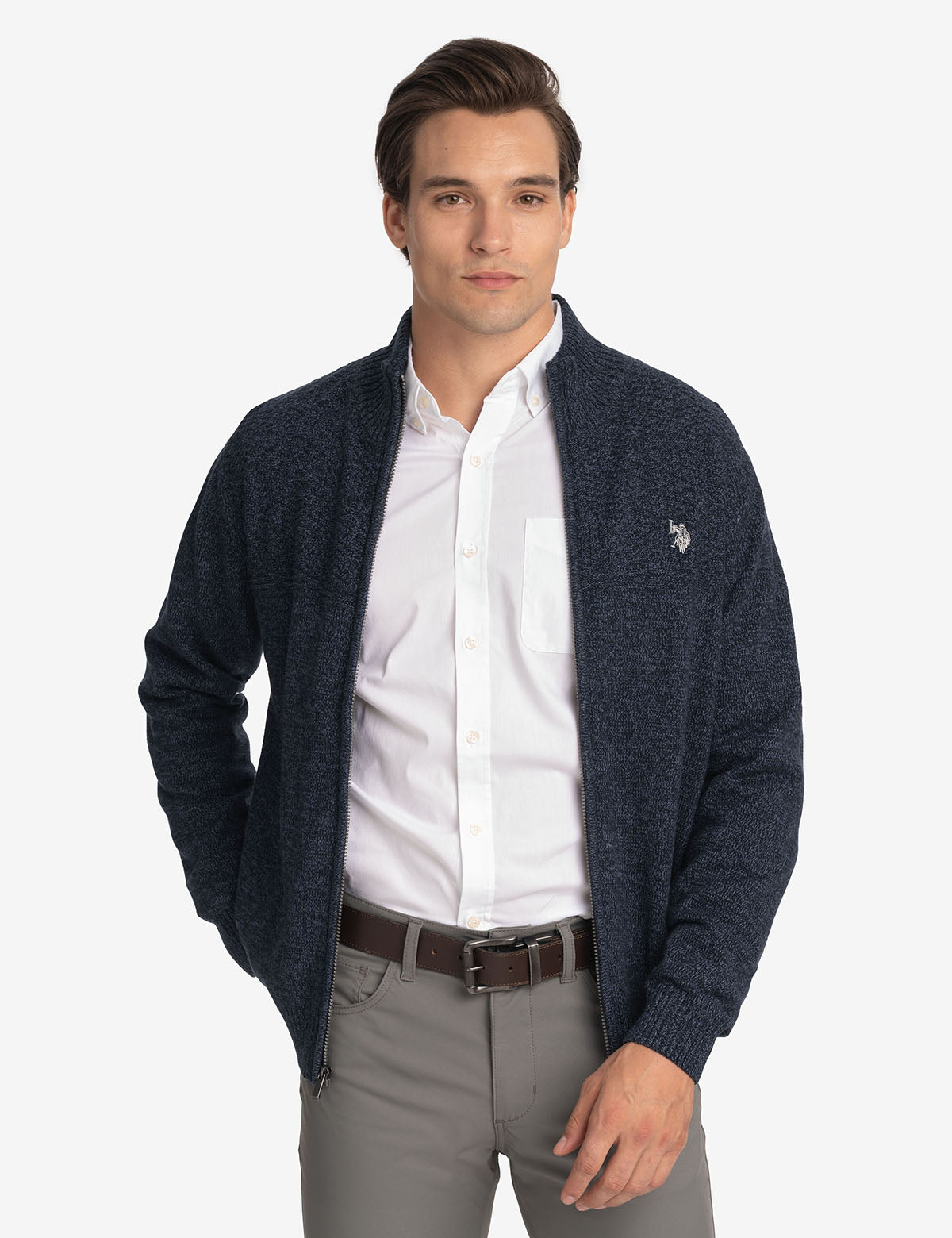 Cotton Marl Zip-Up Sweater | Casual Full-Zip Pullover
