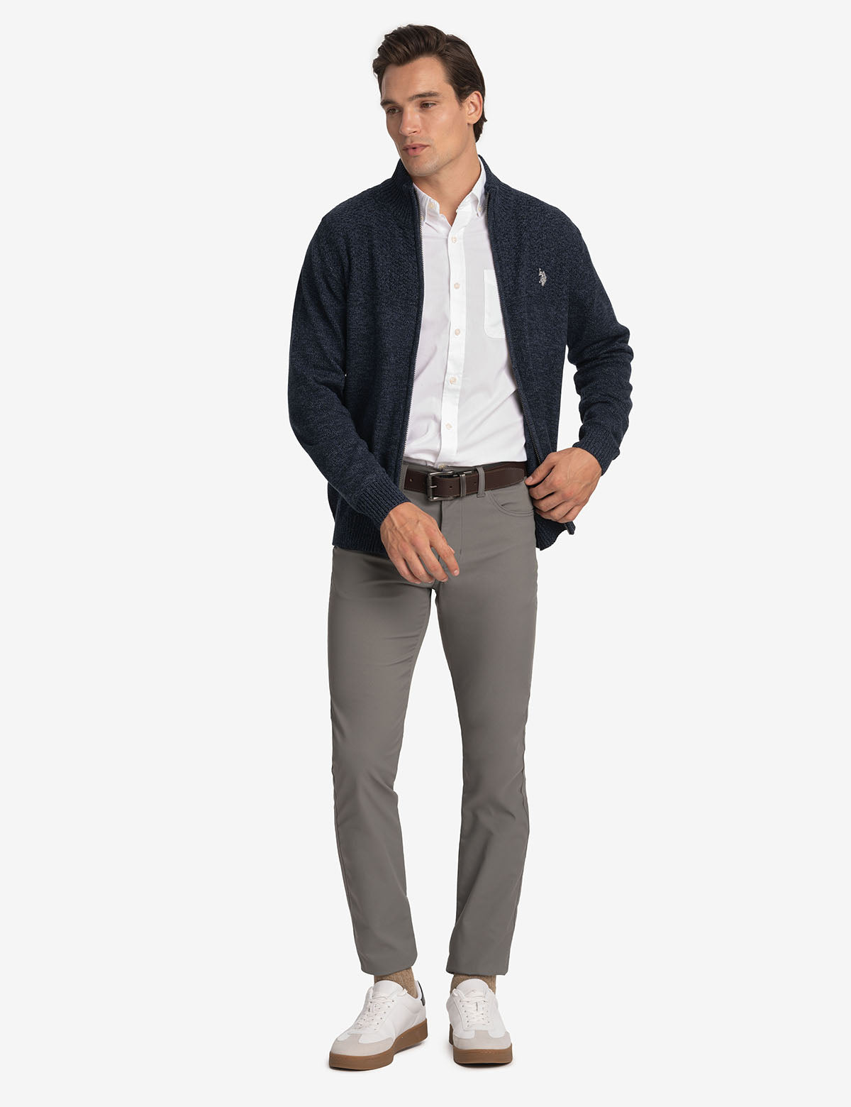 Cotton Marl Zip-Up Sweater | Casual Full-Zip Pullover