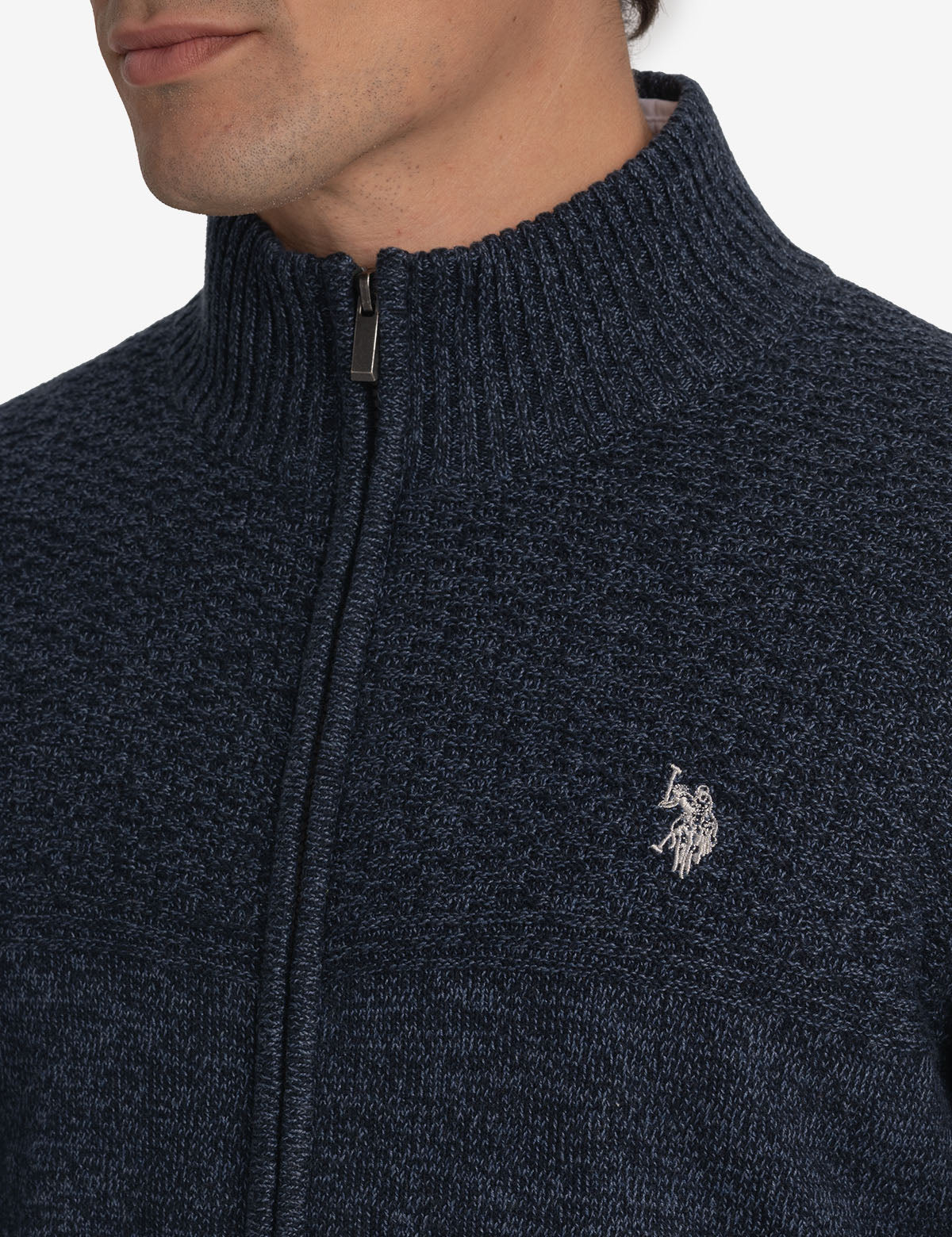 Cotton Marl Zip-Up Sweater | Casual Full-Zip Pullover