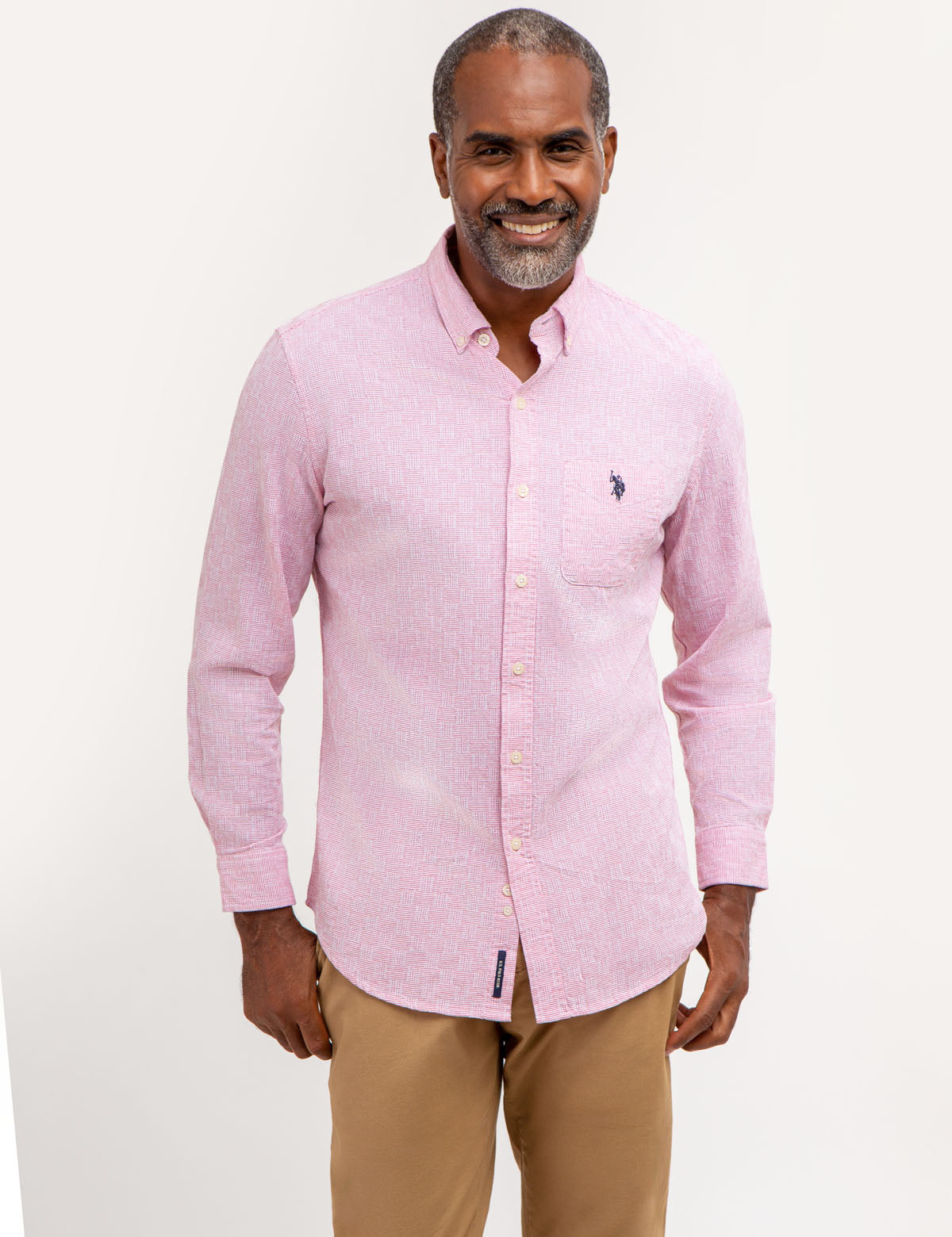 Men's Cotton Dobby Pattern Shirt - Button-Up Long Sleeve
