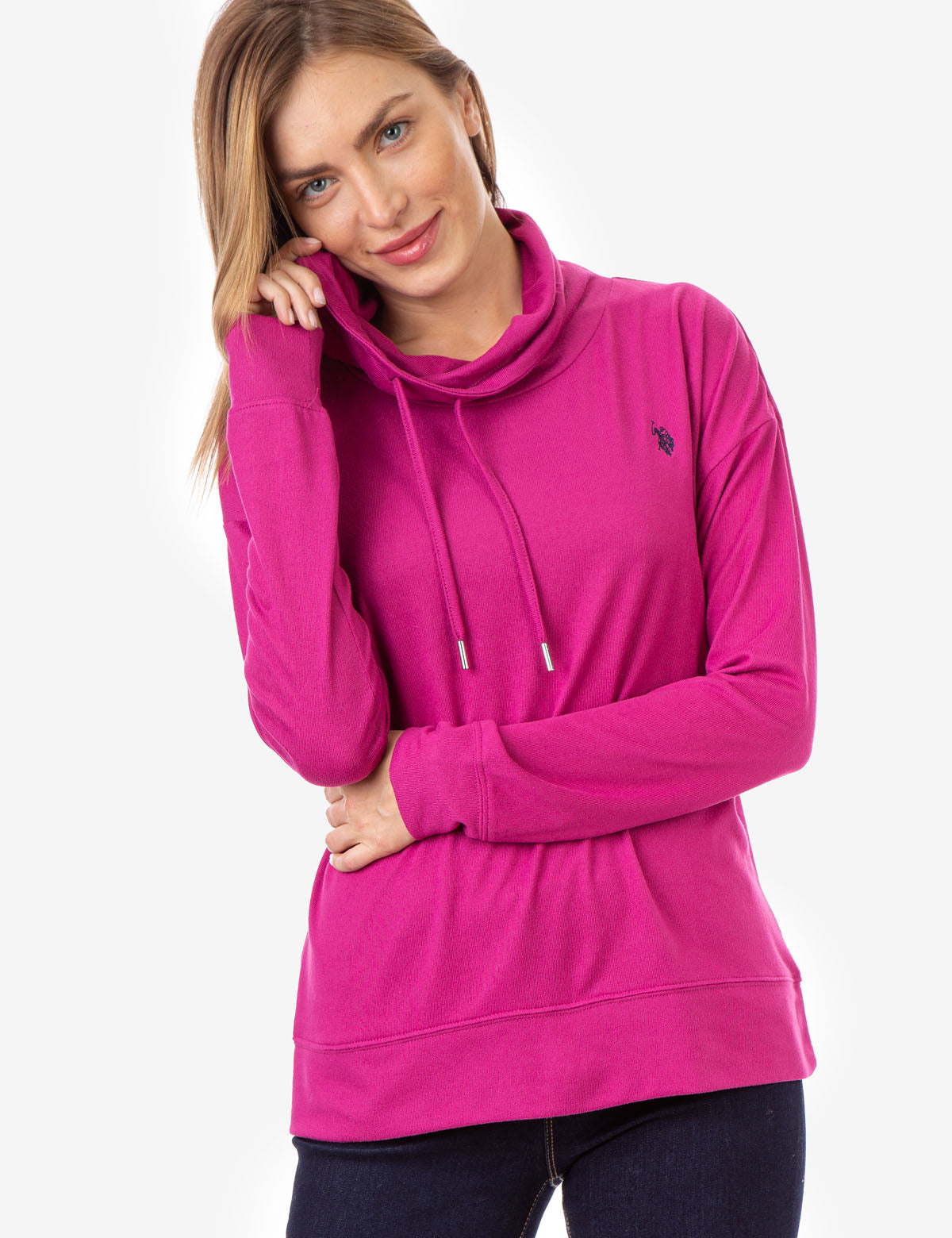 Women's Soft Hacci Cowl Neck Pullover Sweater - Relaxed Fit with Drawstrings