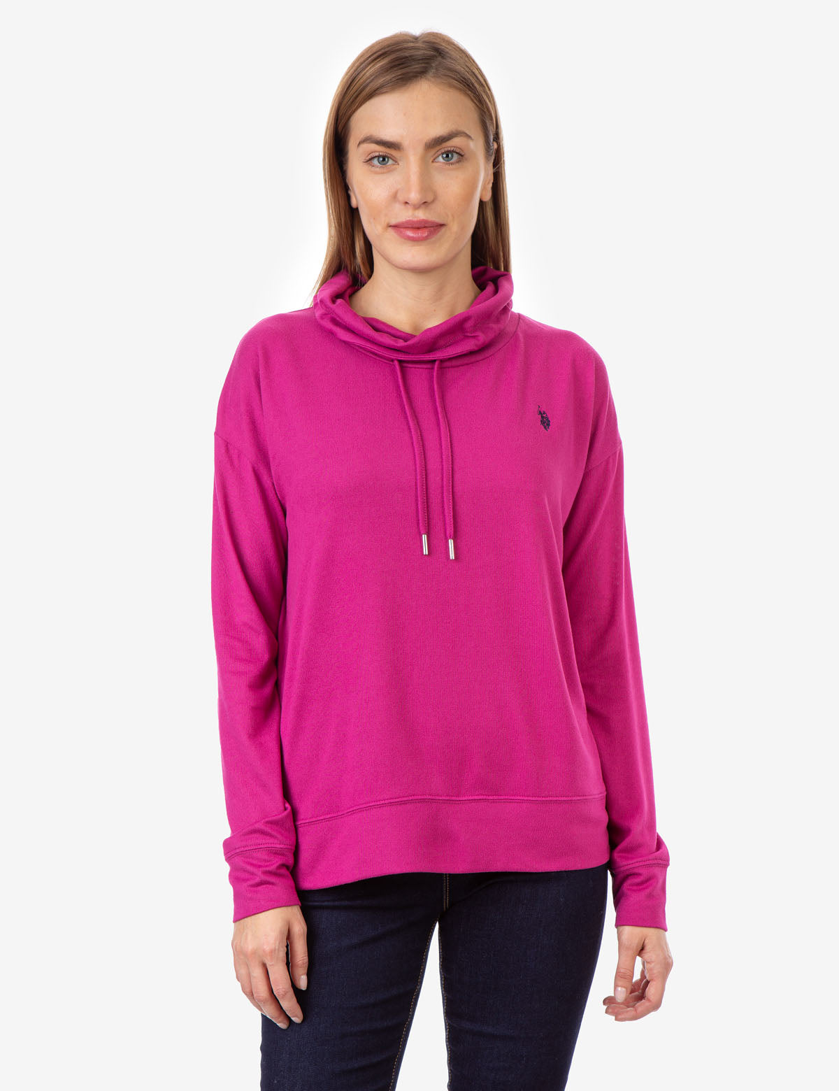 Women's Soft Hacci Cowl Neck Pullover Sweater - Relaxed Fit with Drawstrings