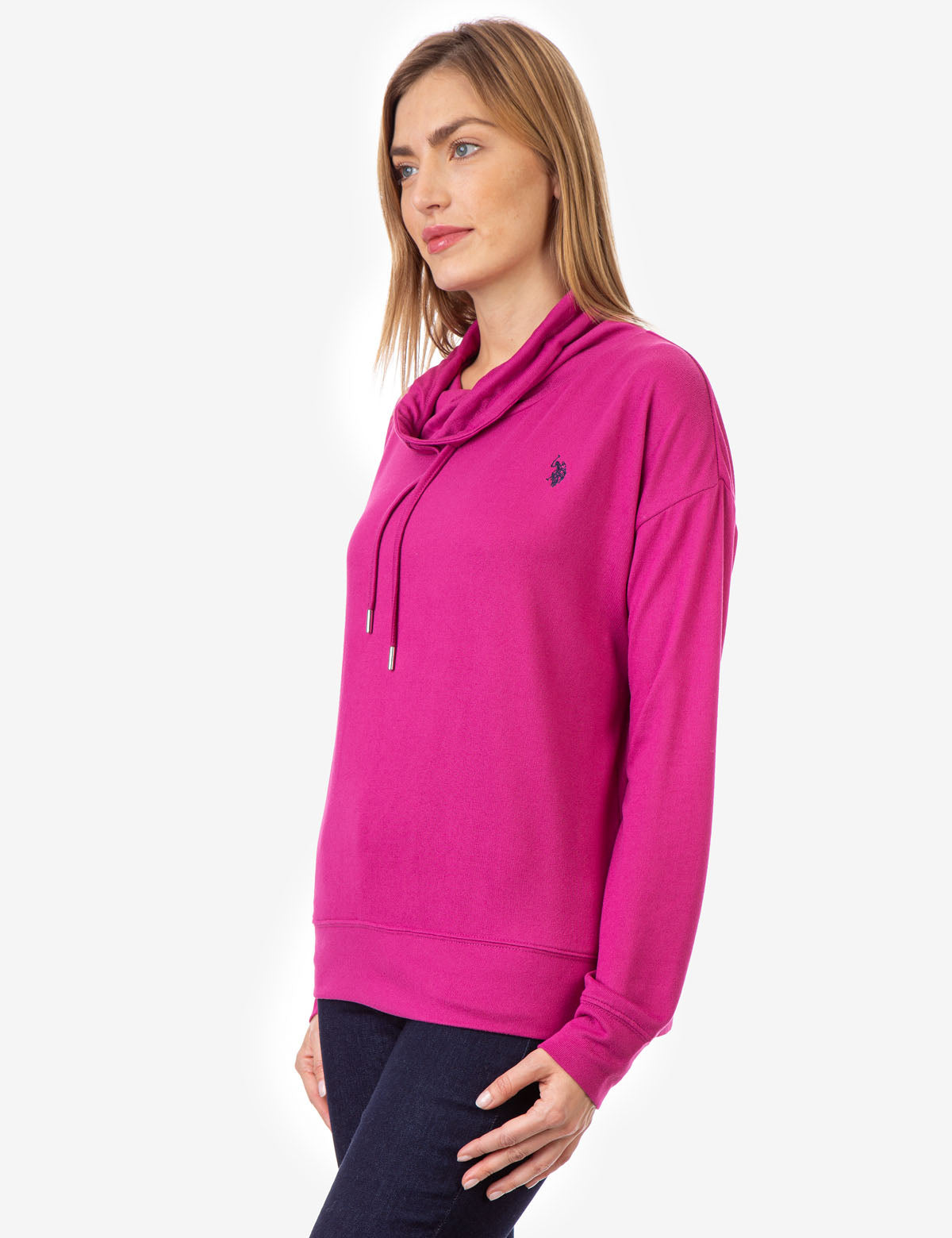 Women's Soft Hacci Cowl Neck Pullover Sweater - Relaxed Fit with Drawstrings