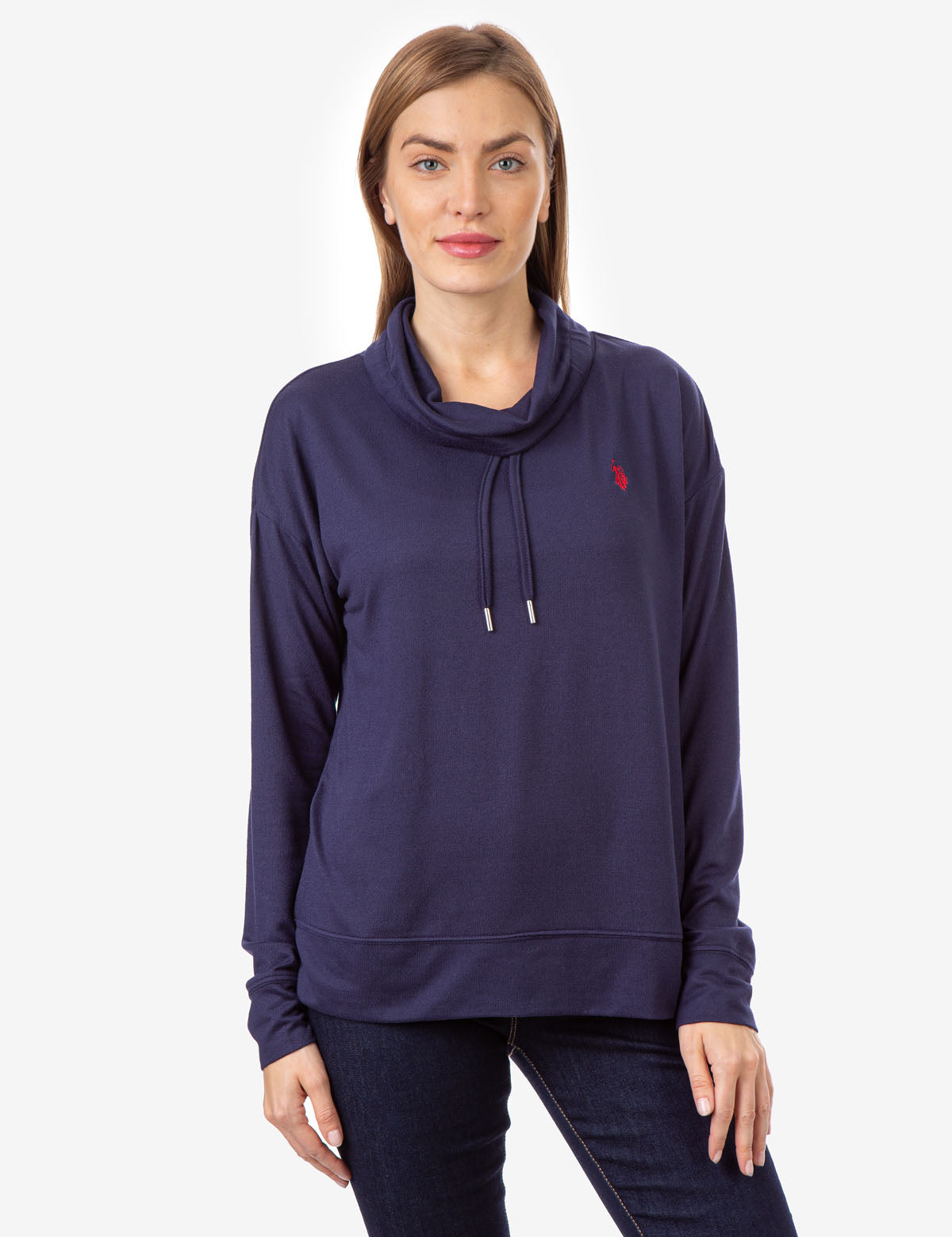Women's Soft Hacci Cowl Neck Pullover Sweater - Relaxed Fit with Drawstrings