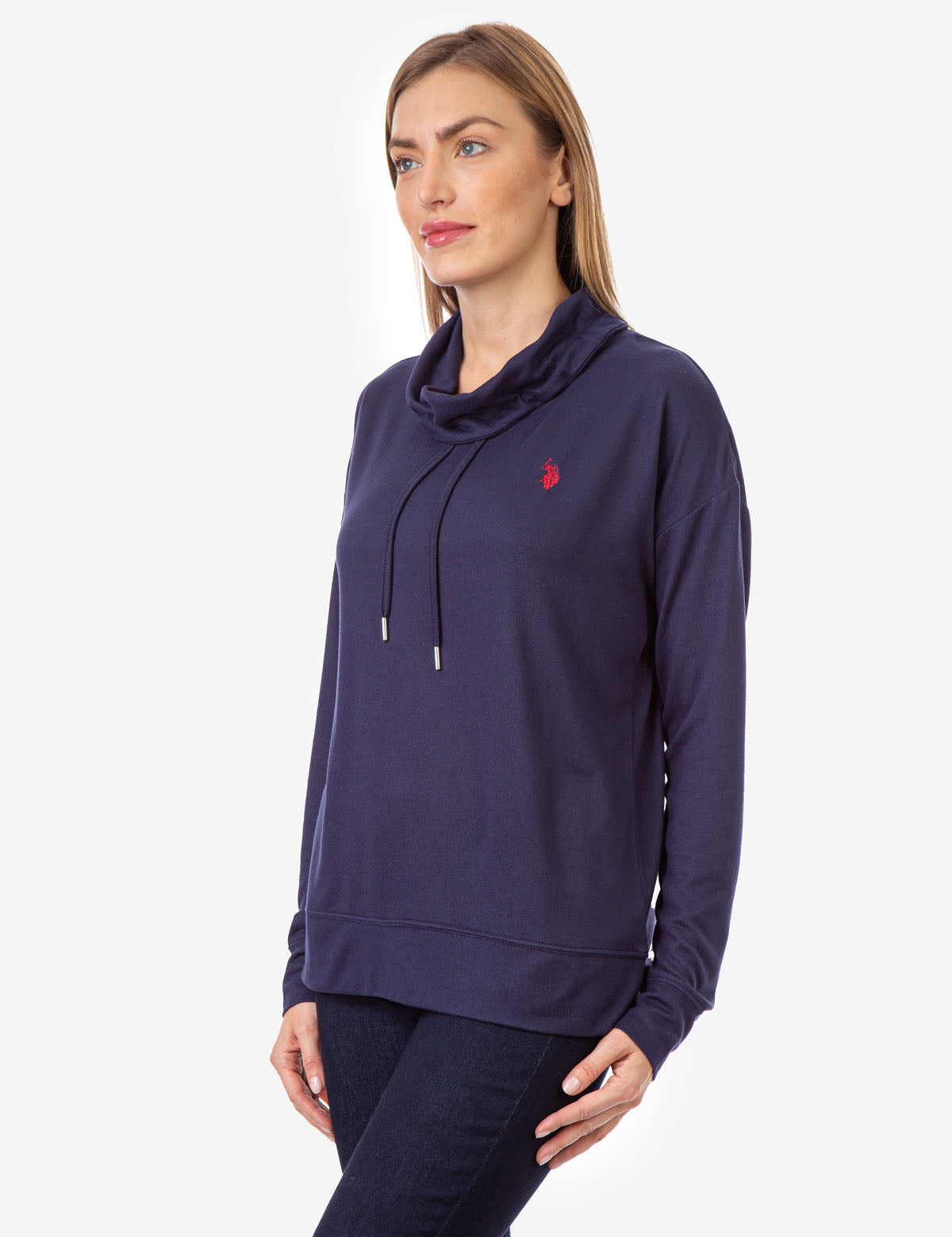 Women's Soft Hacci Cowl Neck Pullover Sweater - Relaxed Fit with Drawstrings