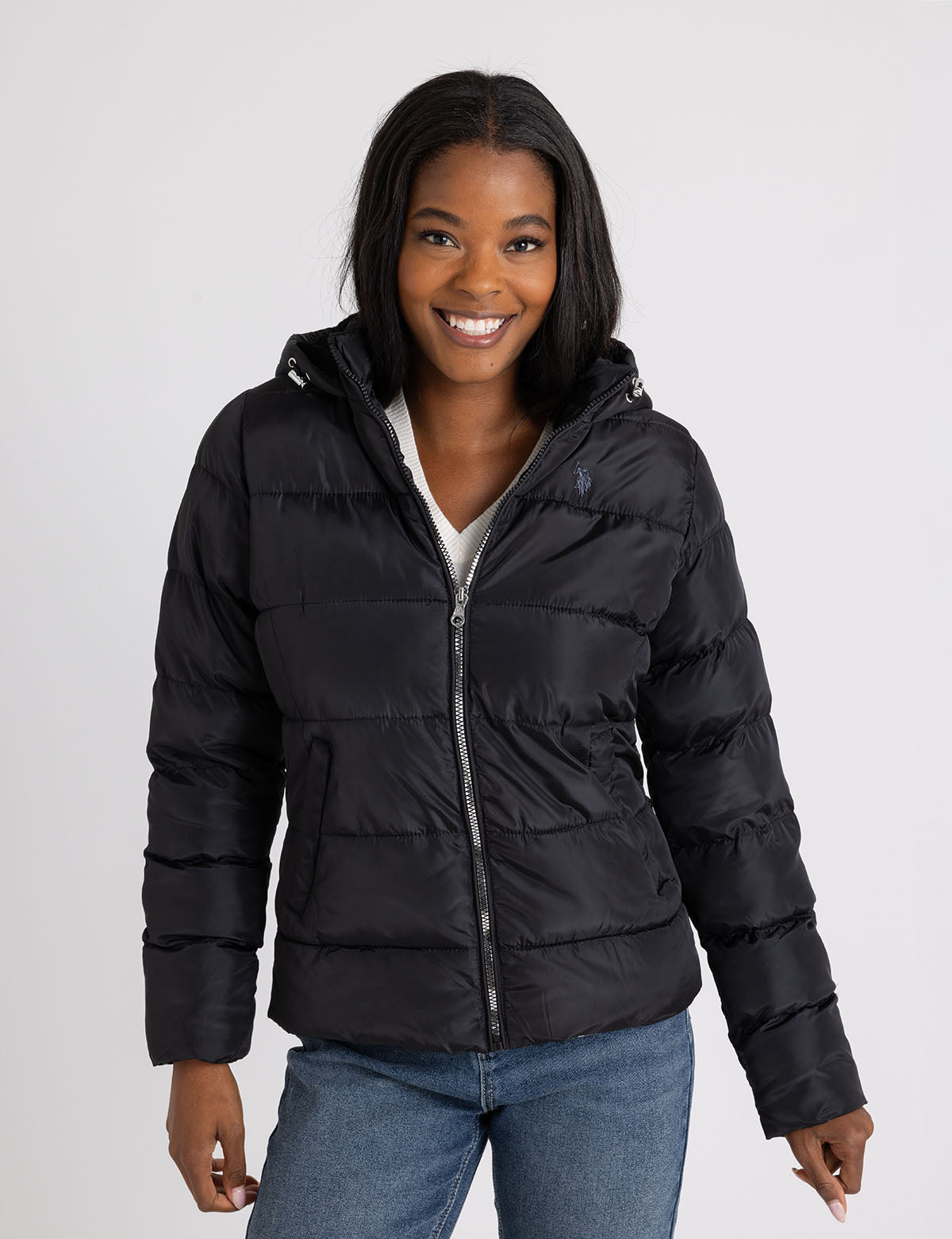 Women's Cozy Hooded Contrast Puffer Jacket - Winter Warm Coat