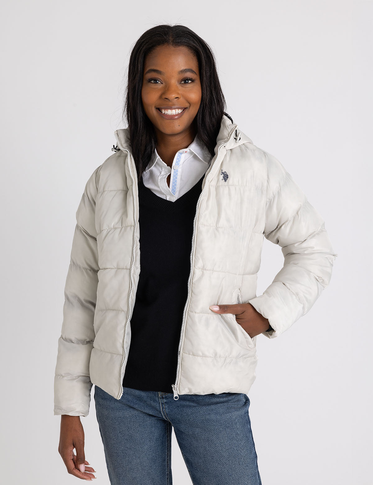 Women's Cozy Hooded Contrast Puffer Jacket - Winter Warm Coat