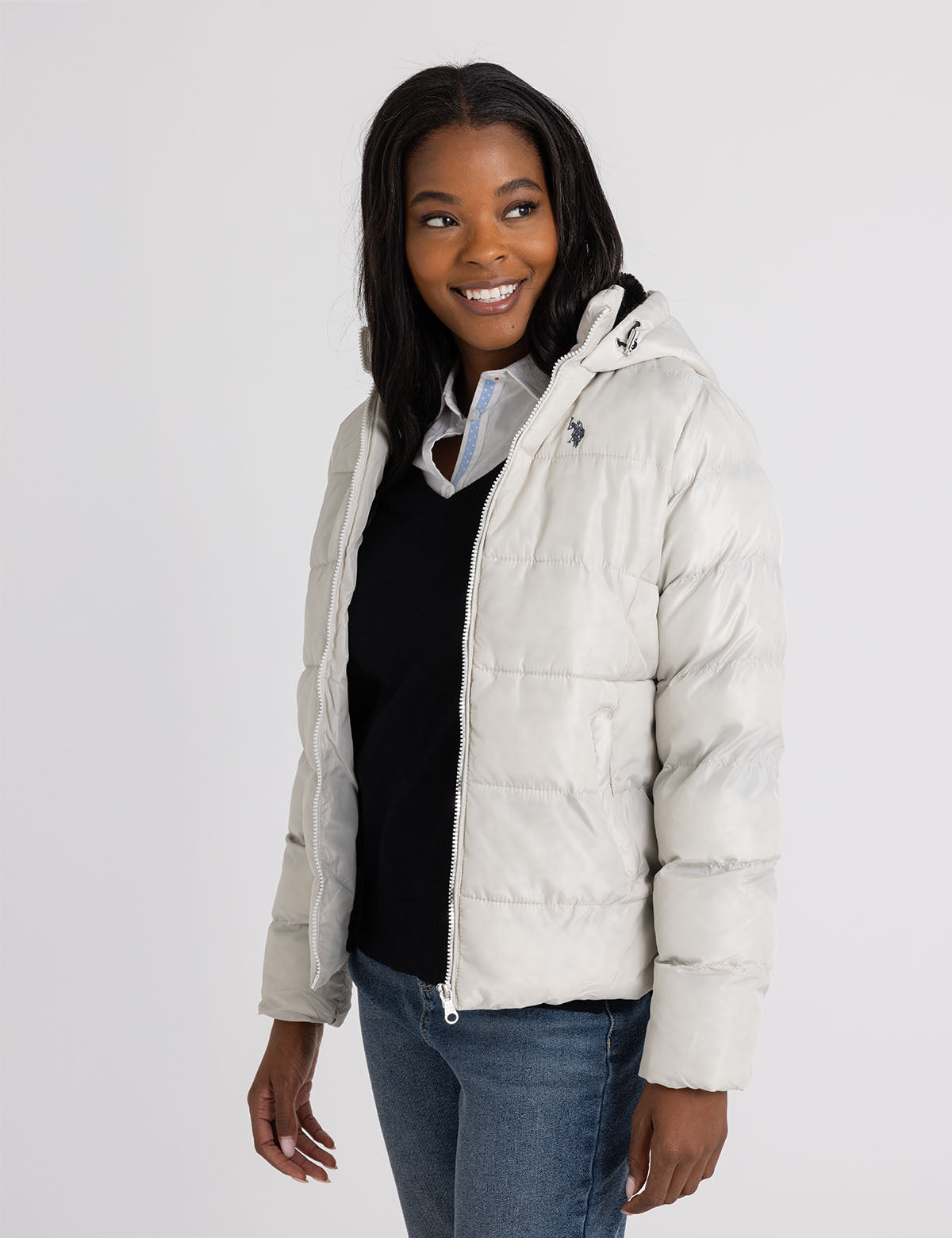 Women's Cozy Hooded Contrast Puffer Jacket - Winter Warm Coat