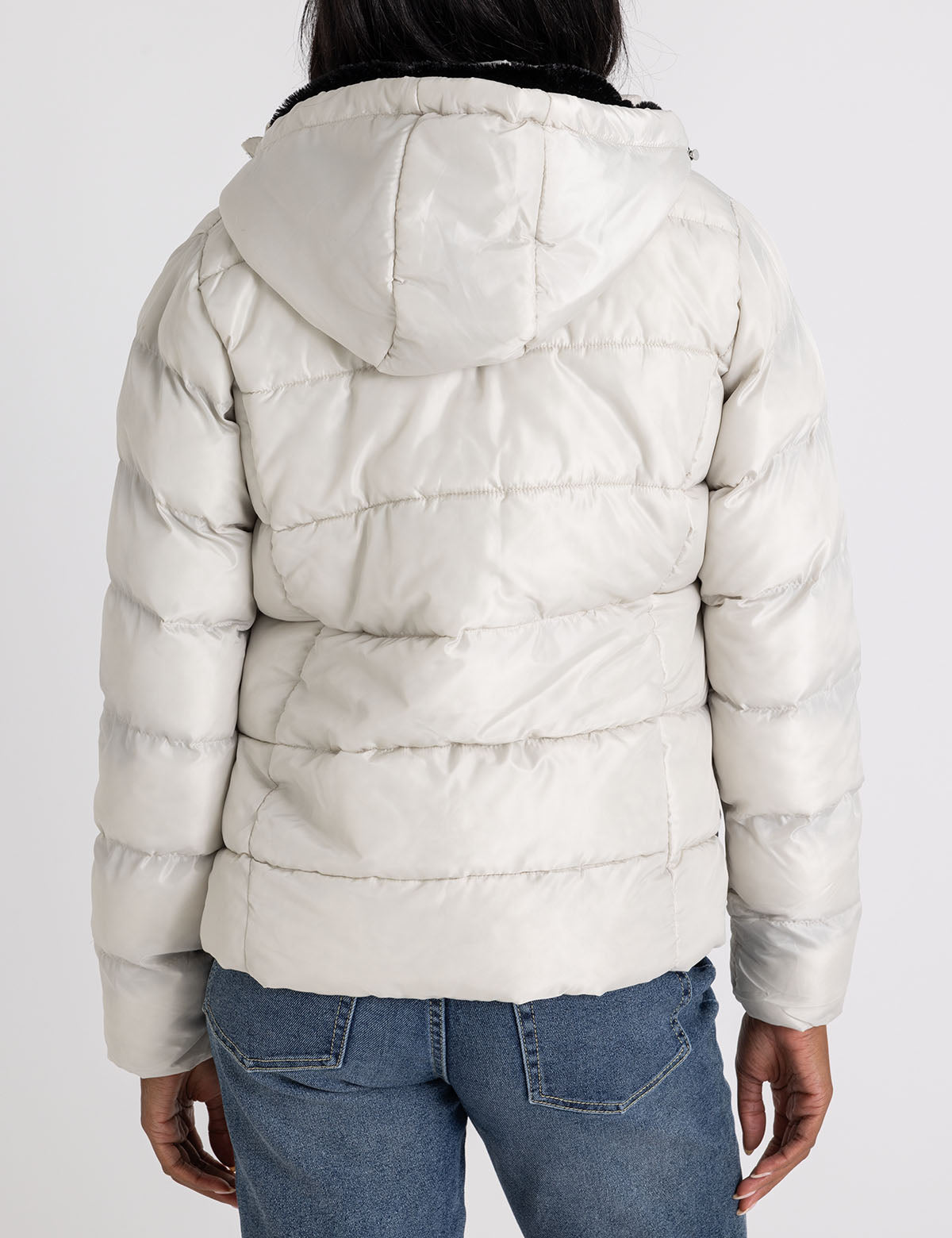 Women's Cozy Hooded Contrast Puffer Jacket - Winter Warm Coat