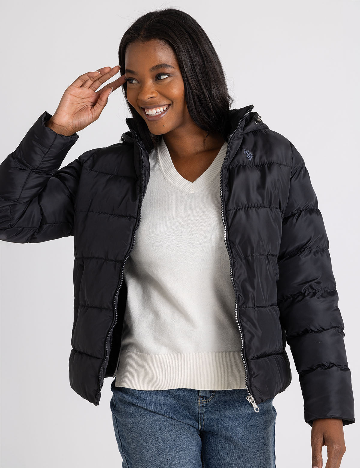 Women's Cozy Hooded Contrast Puffer Jacket - Winter Warm Coat