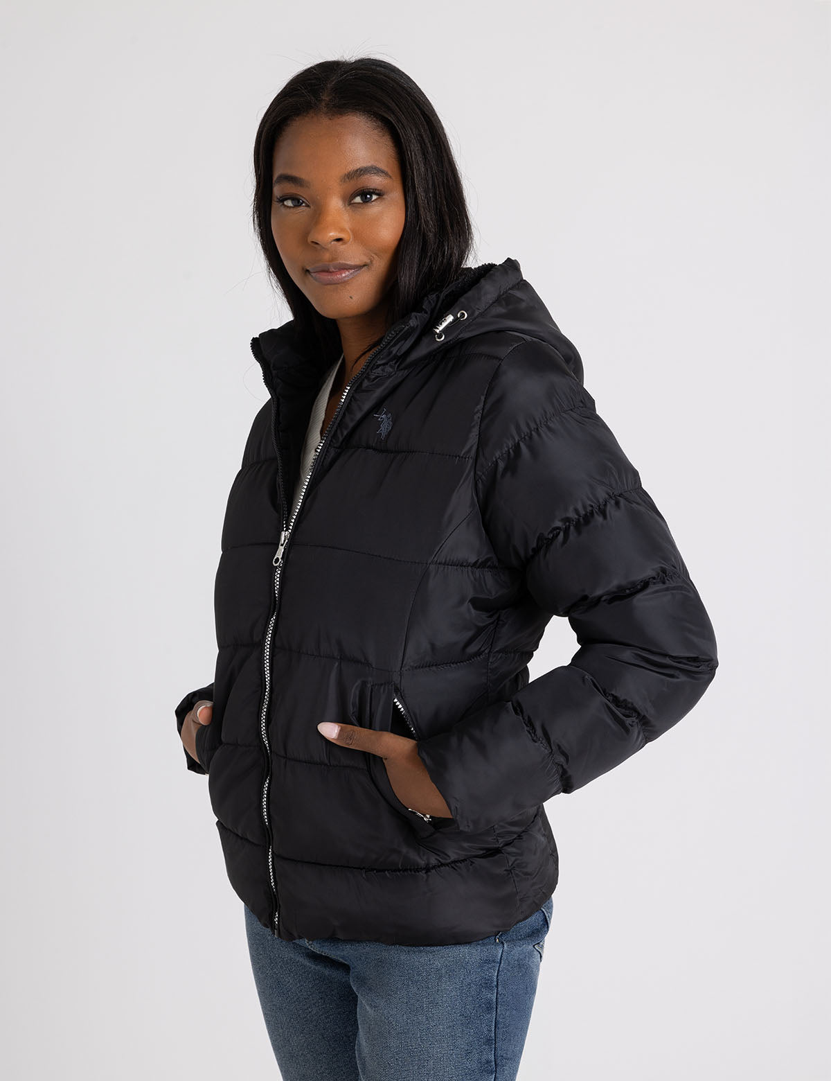 Women's Cozy Hooded Contrast Puffer Jacket - Winter Warm Coat