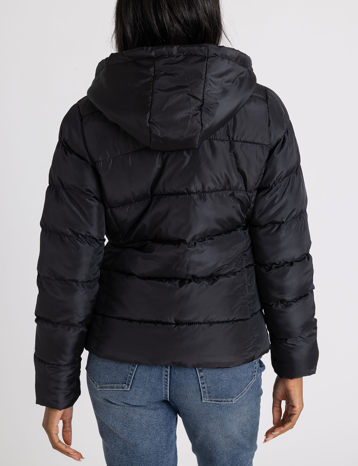 Women's Cozy Hooded Contrast Puffer Jacket - Winter Warm Coat