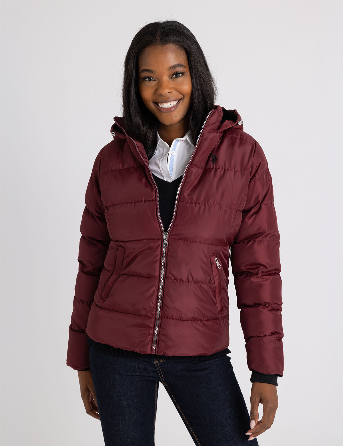 Women's Cozy Hooded Contrast Puffer Jacket - Winter Warm Coat