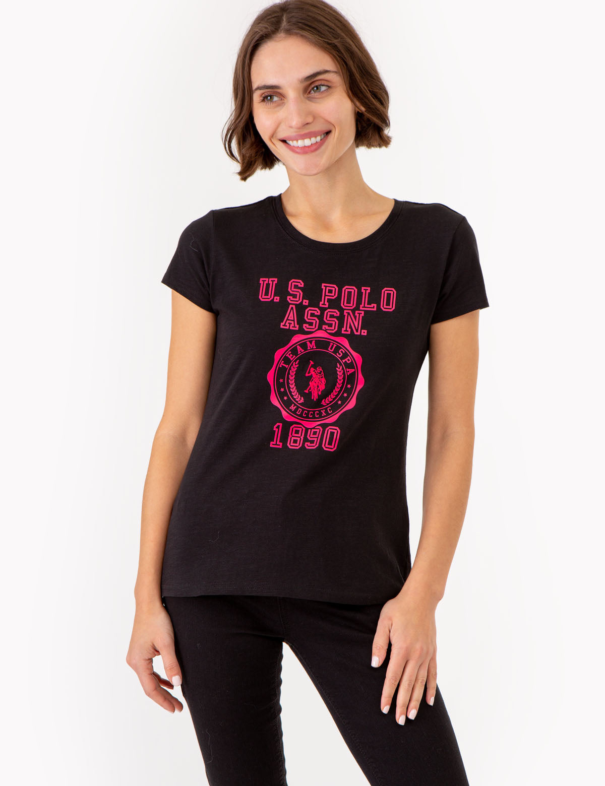 Crest Print Scoop Neck Women's T-Shirt