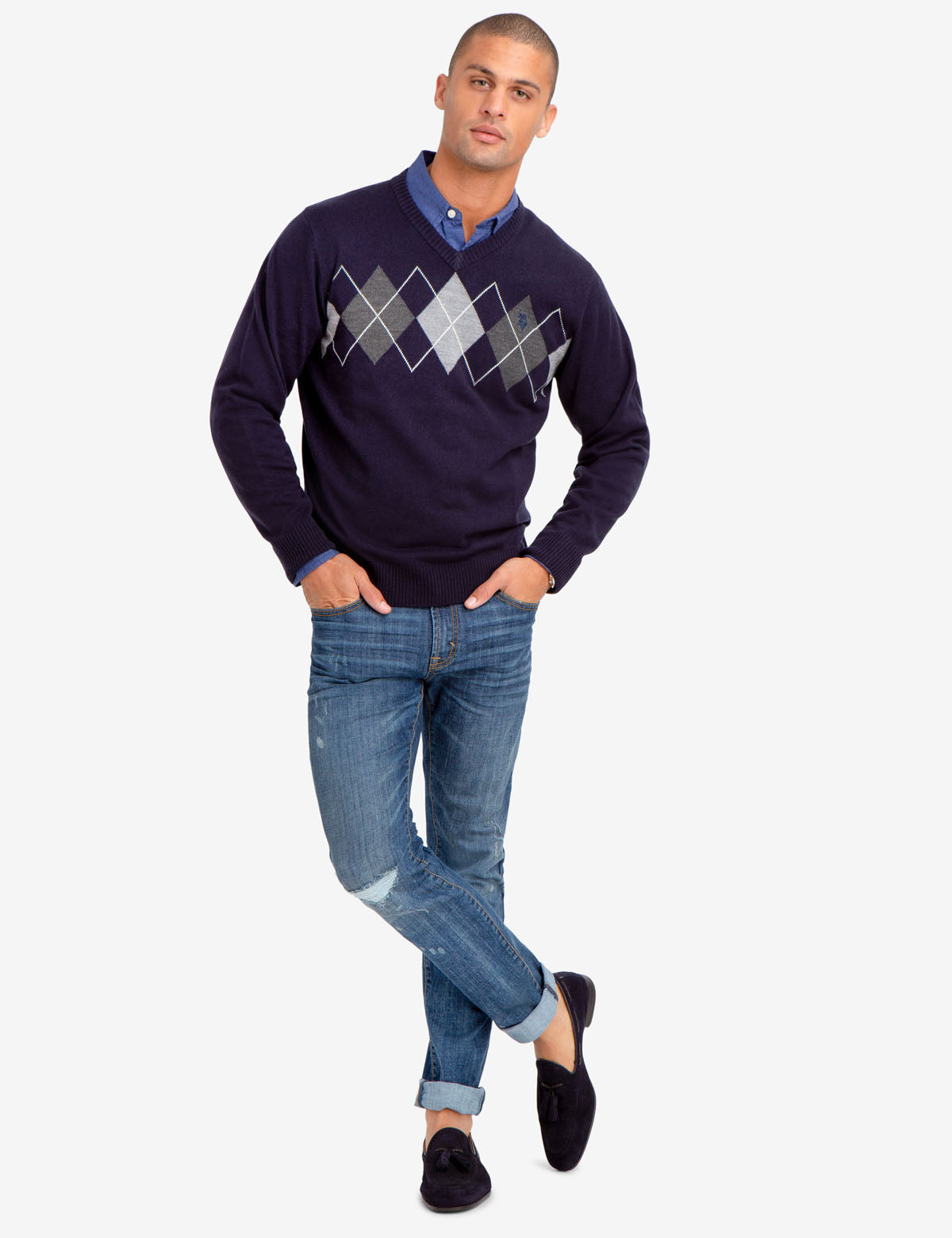 Diamond Pattern Crew Neck Sweater for Men & Women