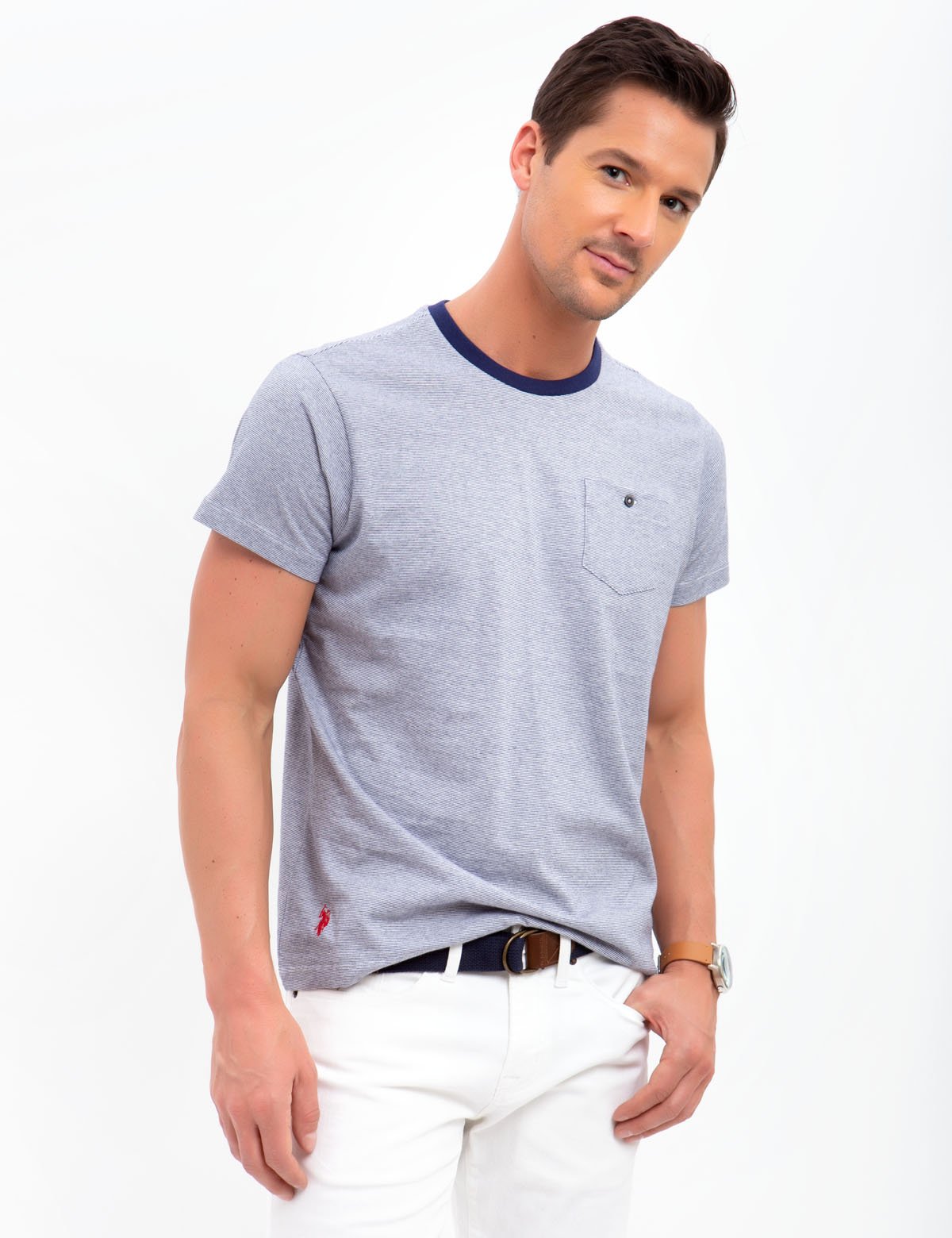 Striped Cotton Crew Neck T-Shirt with Embroidered Logo
