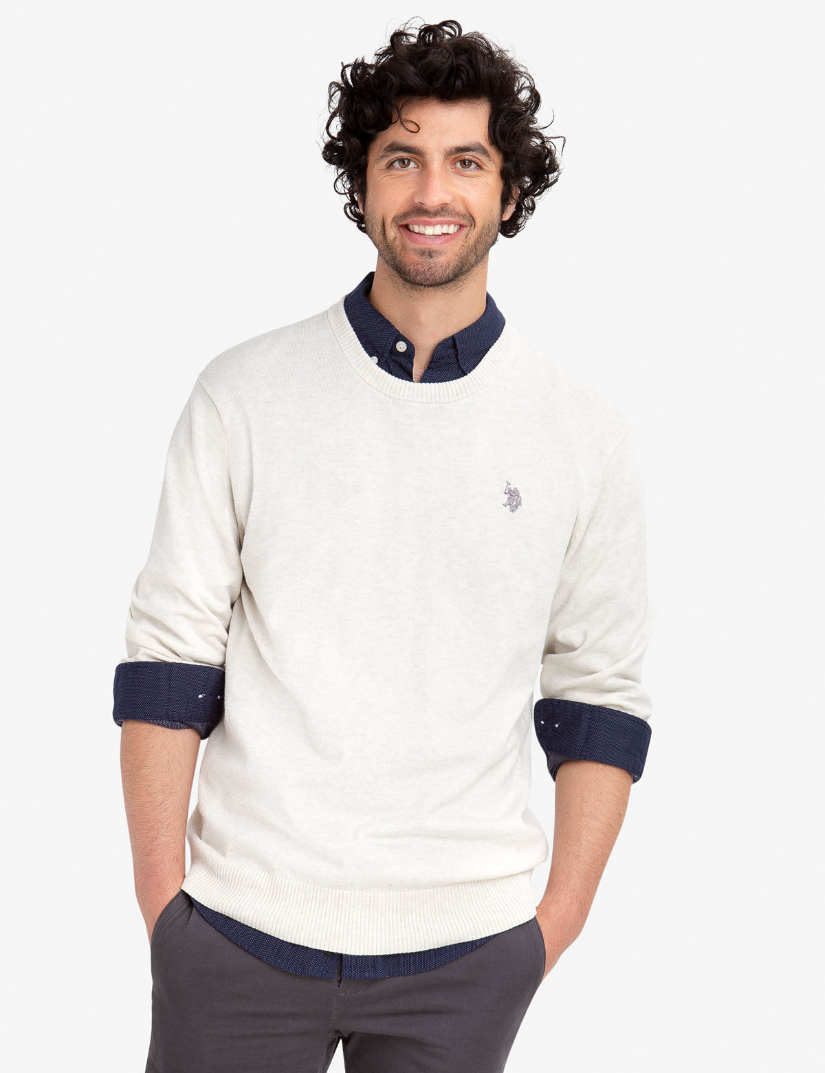 Men's Classic Crew Neck Sweater with Embroidered Logo