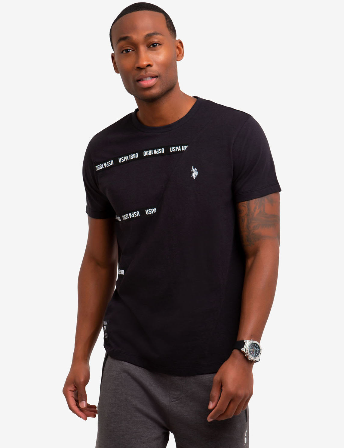 USPA Striped Crew Neck T-Shirt - 100% Cotton Casual Tee