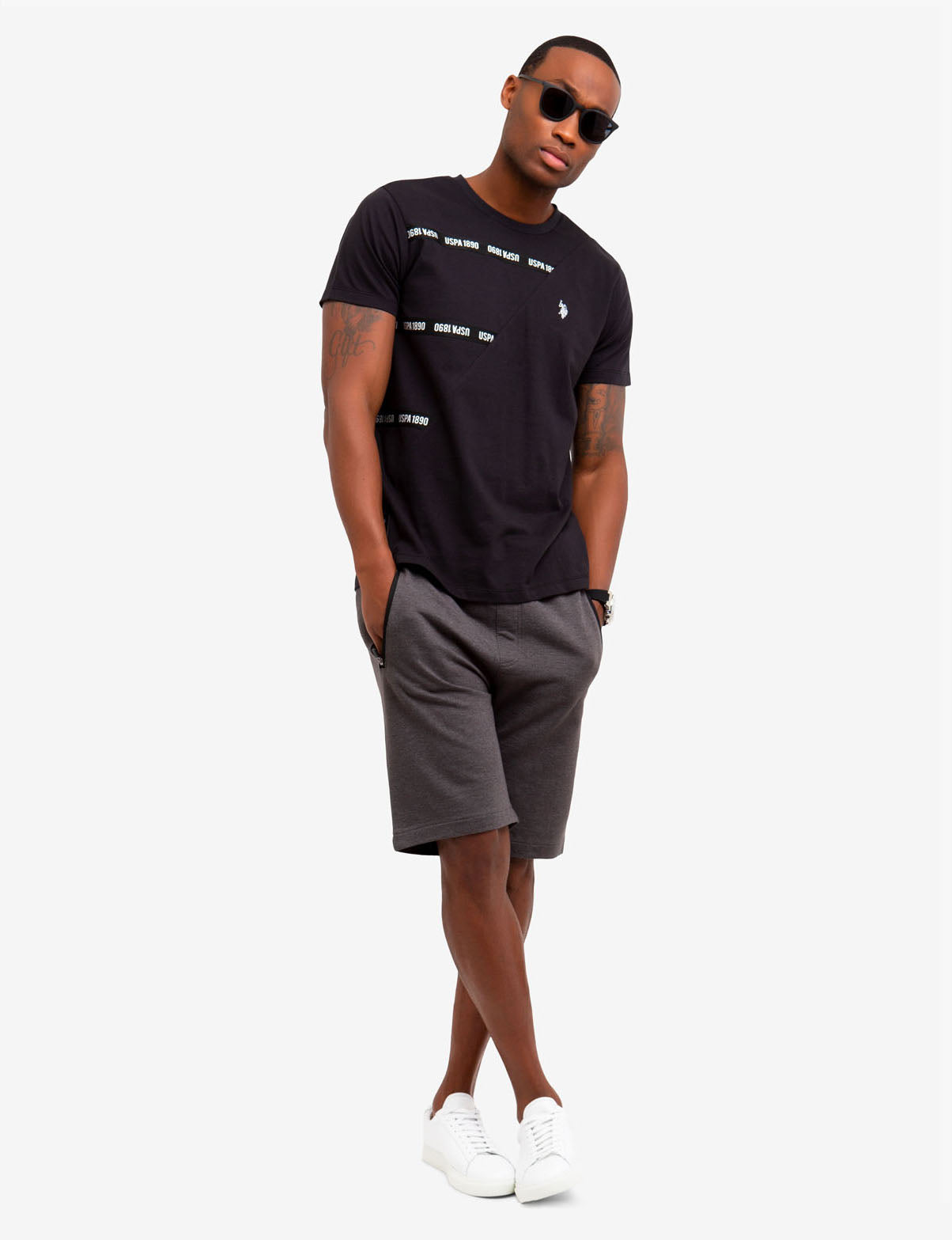 USPA Striped Crew Neck T-Shirt - 100% Cotton Casual Tee