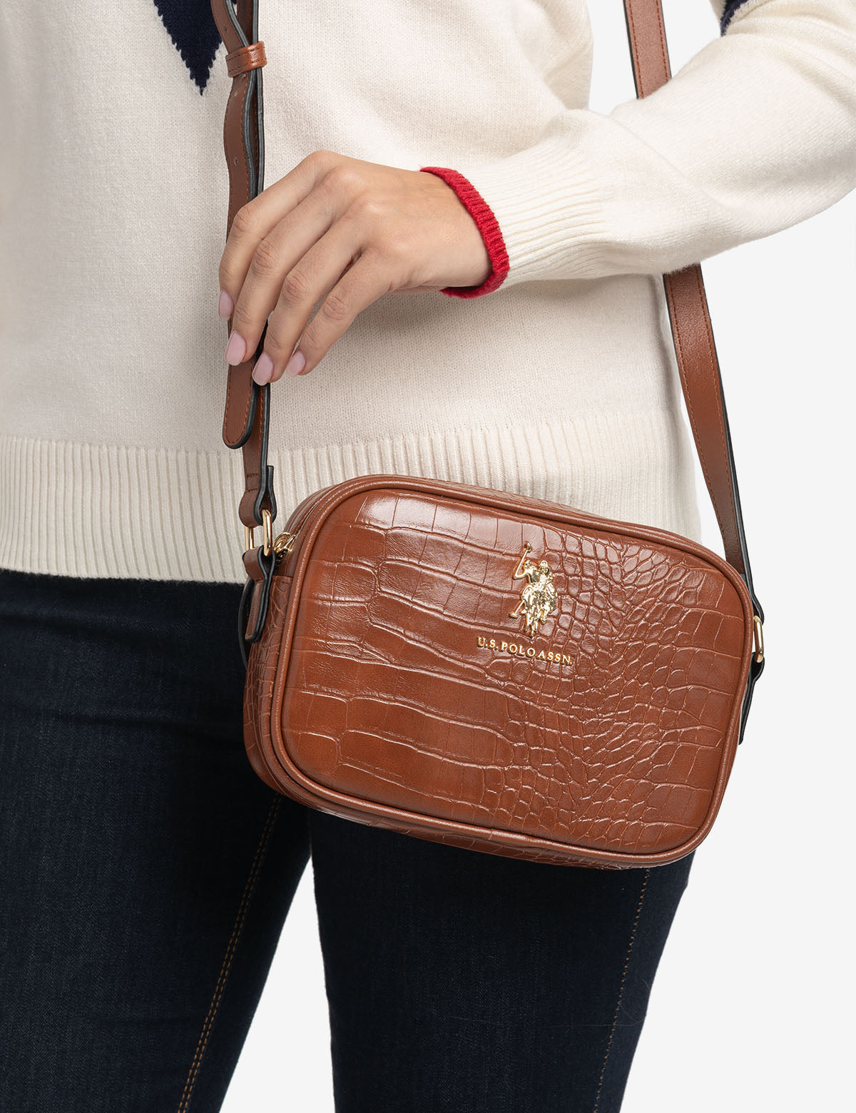 Luxury Crocodile Embossed Crossbody Bag with Adjustable Strap