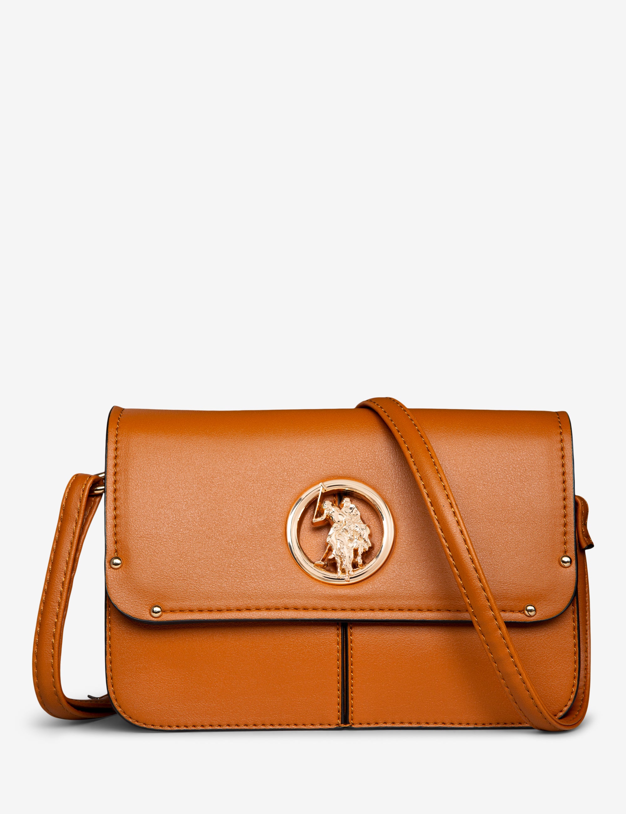 Leather Crossbody Bag with Logo Medallion - Stylish & Compact