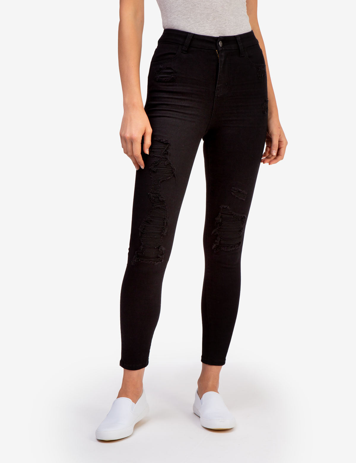 Curvy High Rise Distressed Skinny Jeans for Women